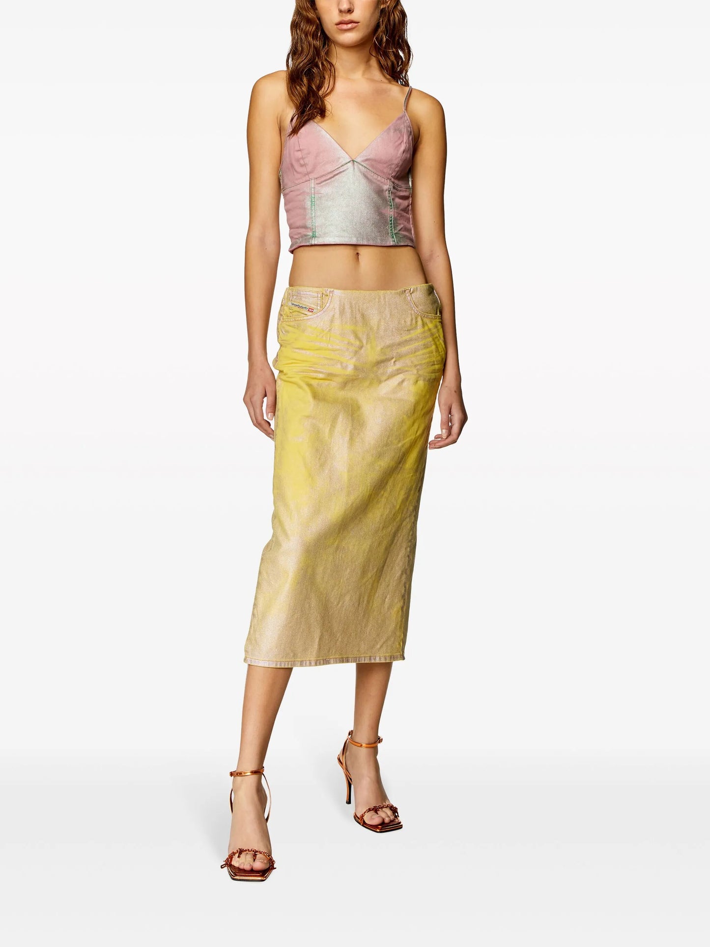 De-Pra-S2 laminated midi skirt