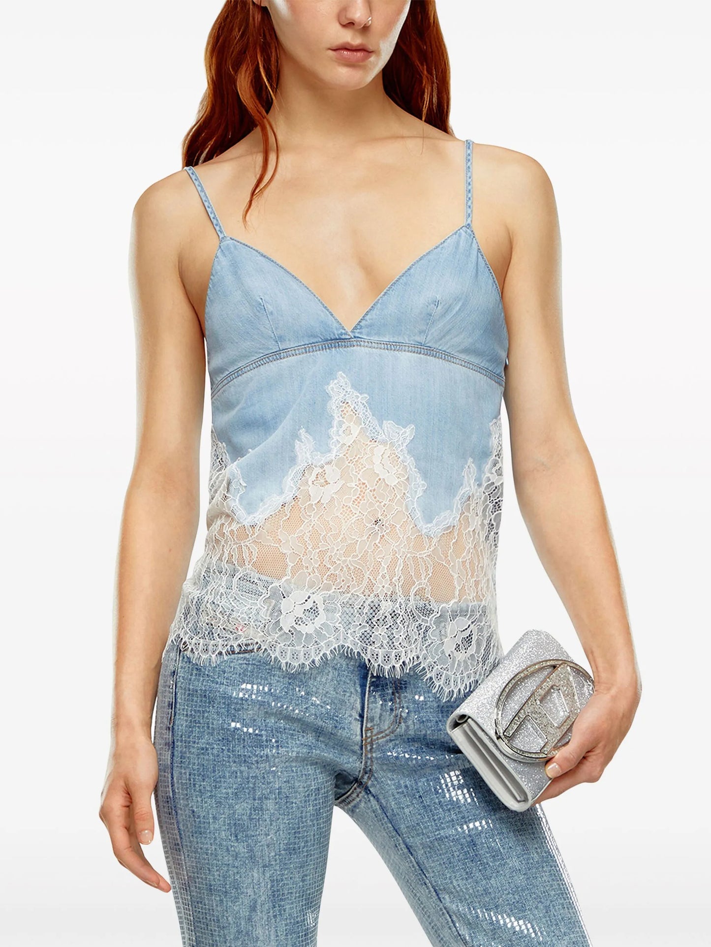 DE-MONY-S DENIM CAMI W LACE INSERT