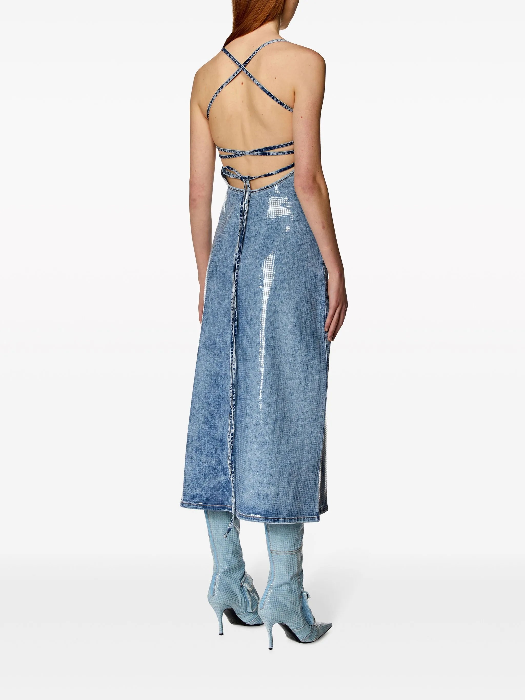 De-Held S open-back denim midi dress