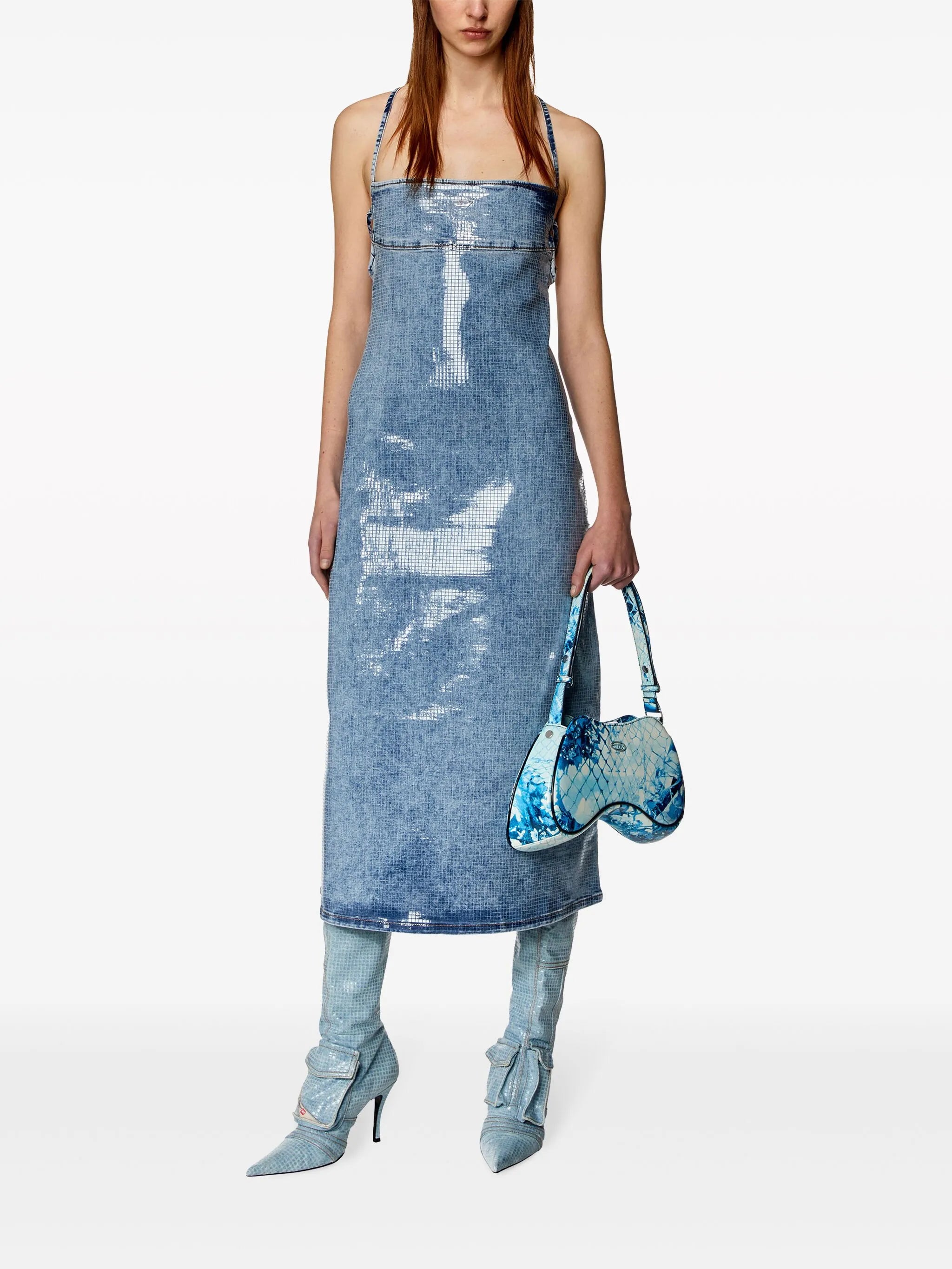De-Held S open-back denim midi dress