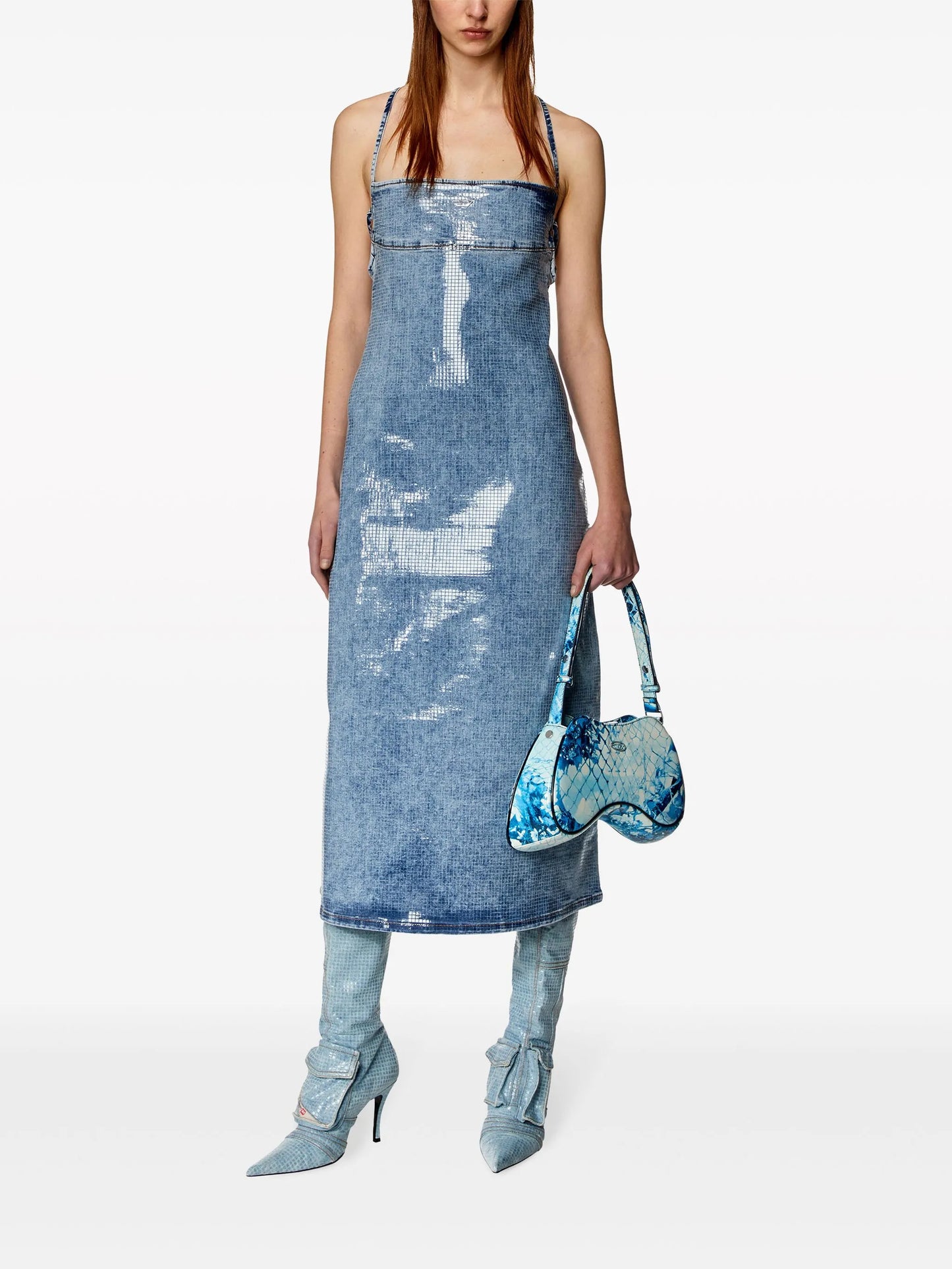 De-Held S open-back denim midi dress