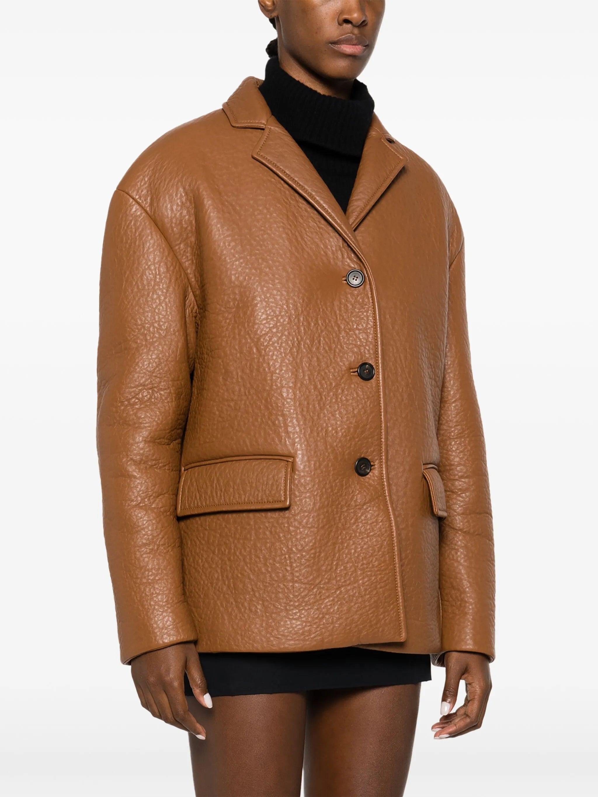 single-breasted leather blazer