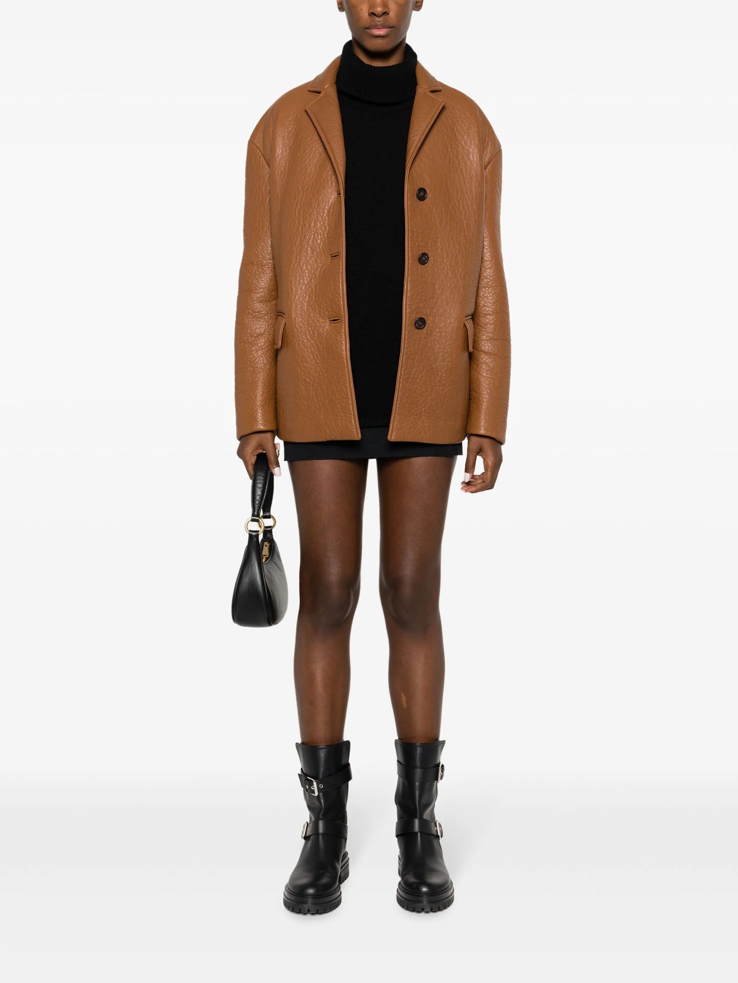 single-breasted leather blazer