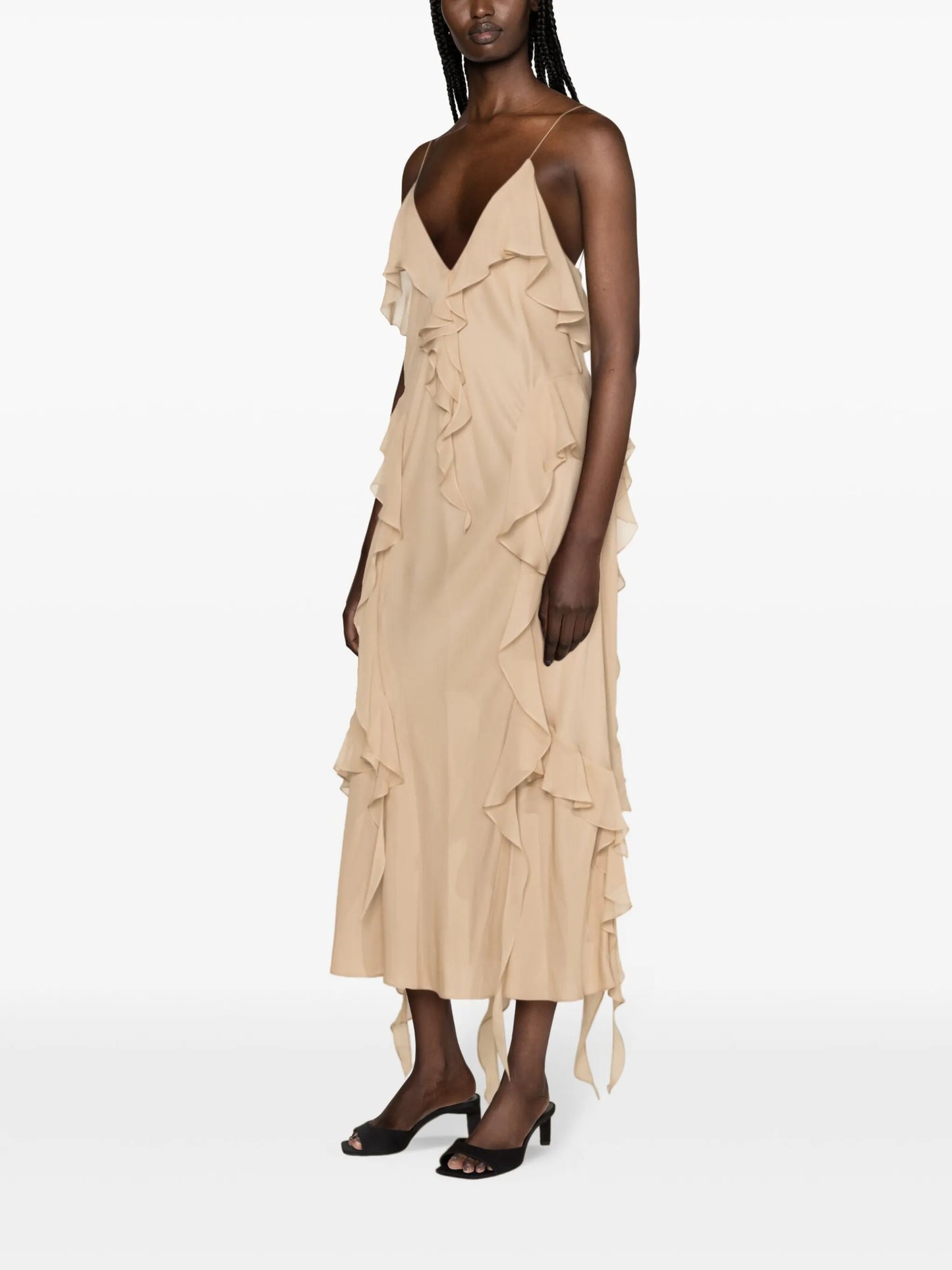 ruffle-trim silk maxi dress