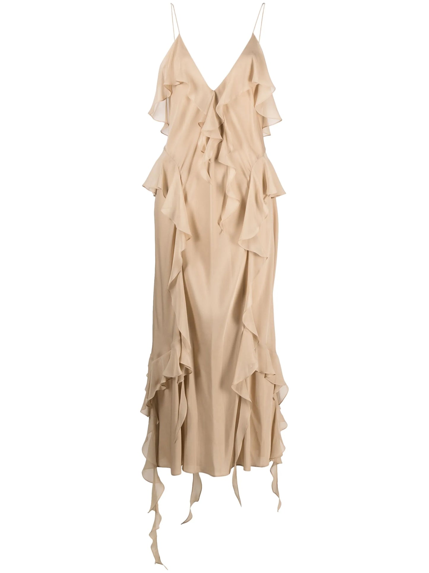 ruffle-trim silk maxi dress