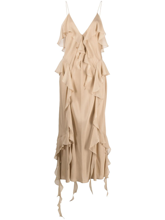 ruffle-trim silk maxi dress