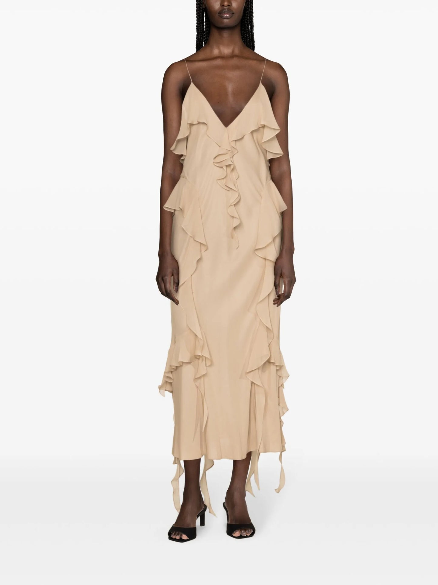 ruffle-trim silk maxi dress