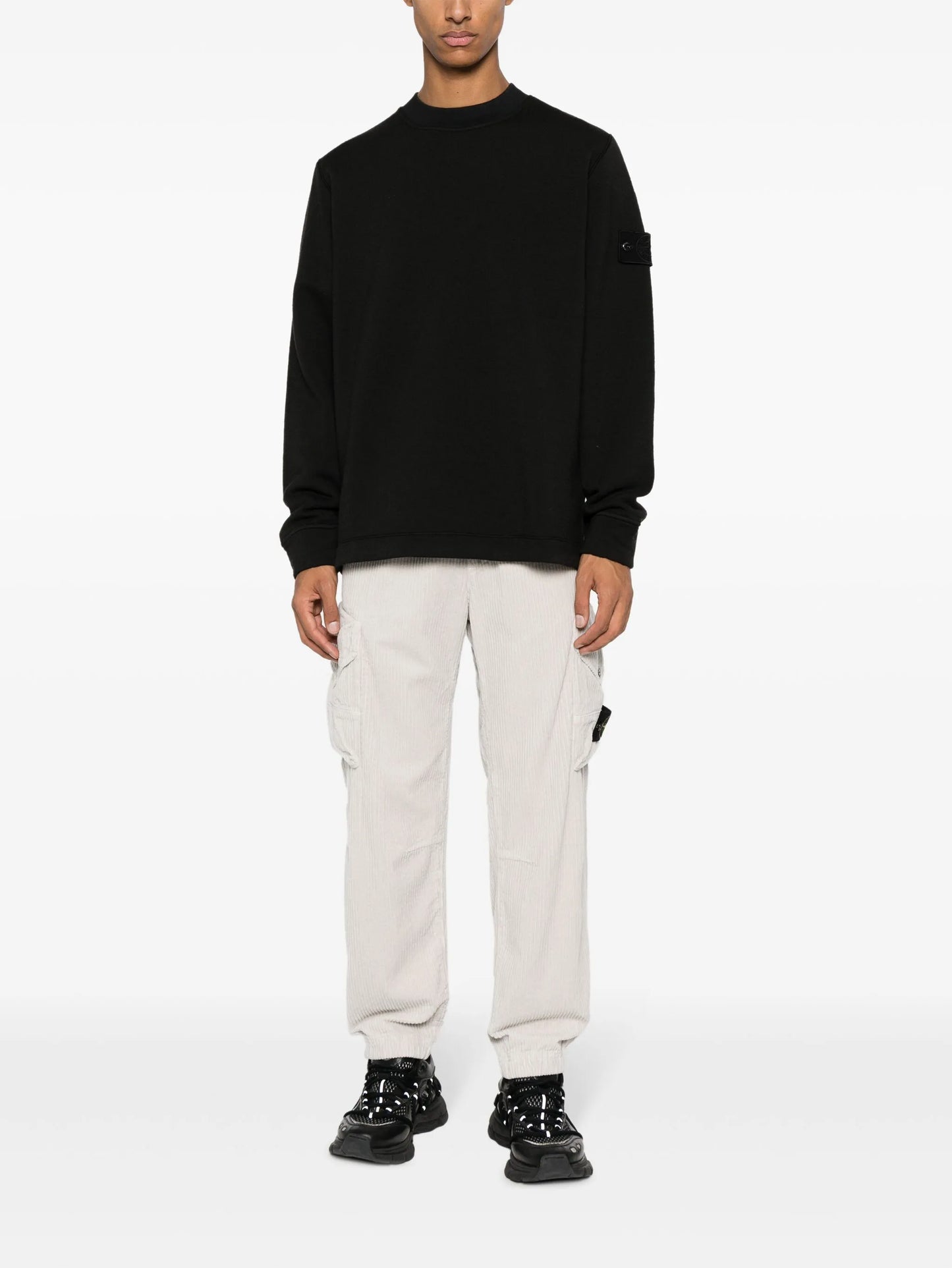 Compass-patch crew-neck jumper
