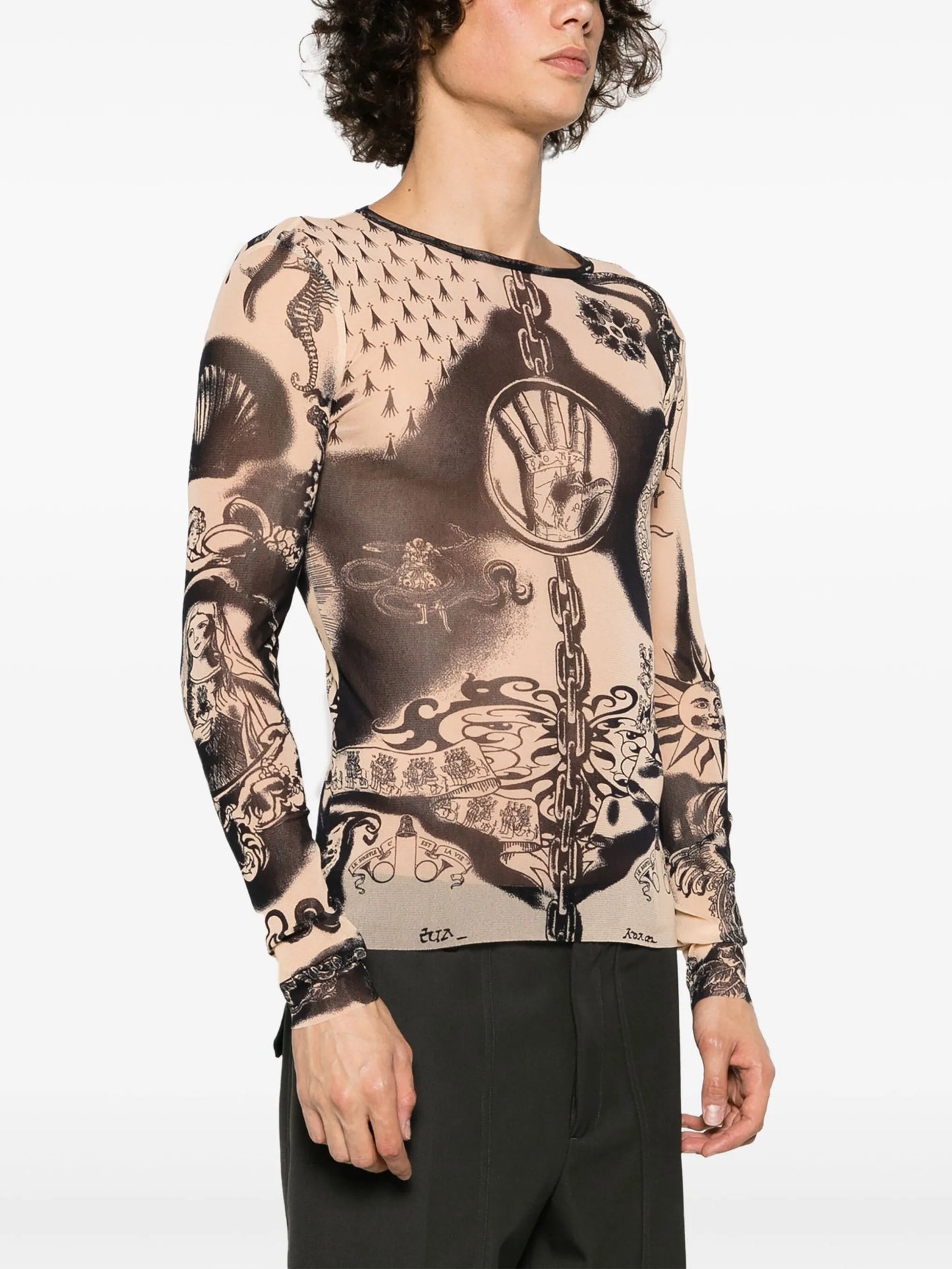 Tattoo-print mesh top