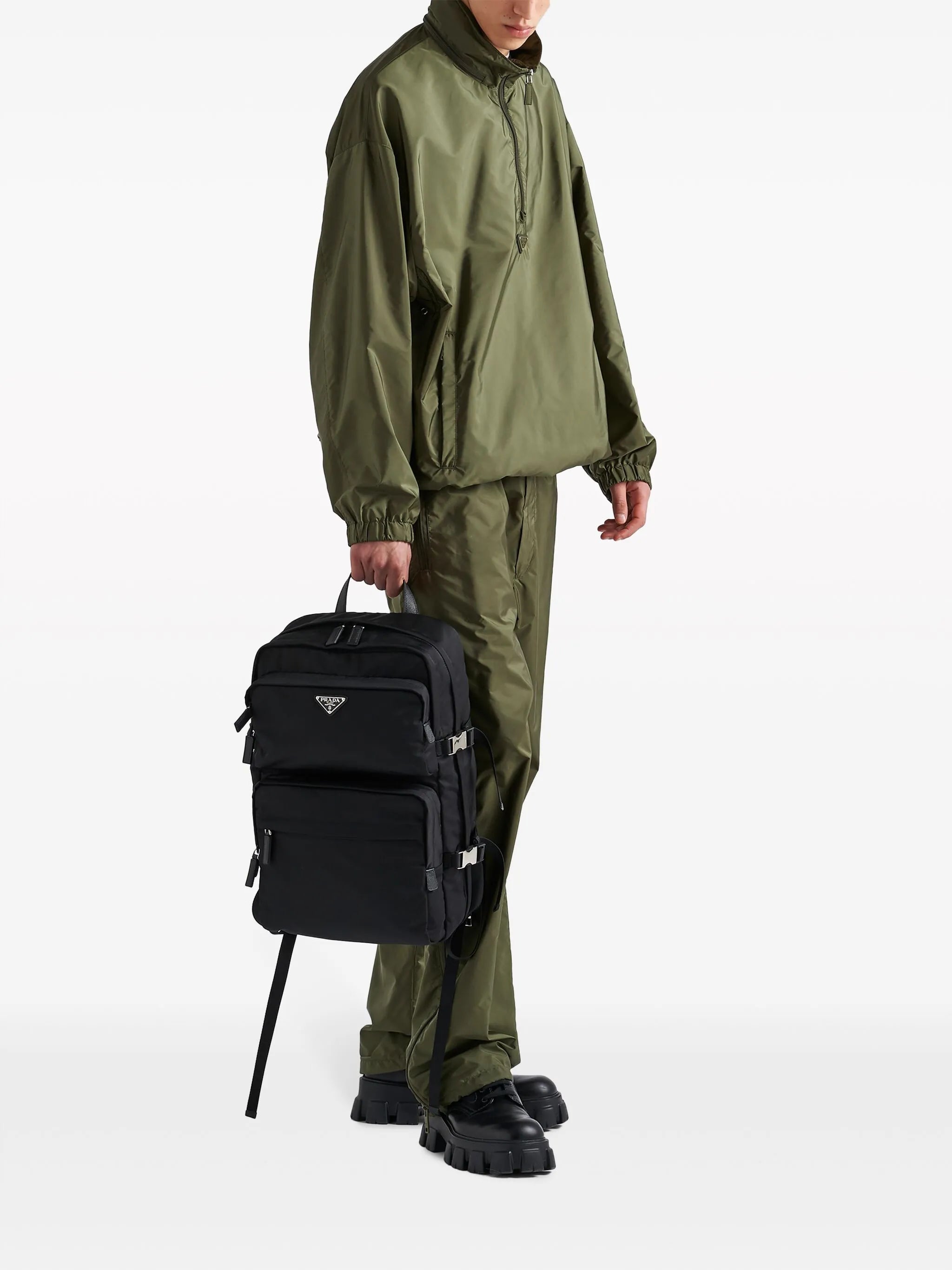 Re-Nylon and saffiano leather backpack