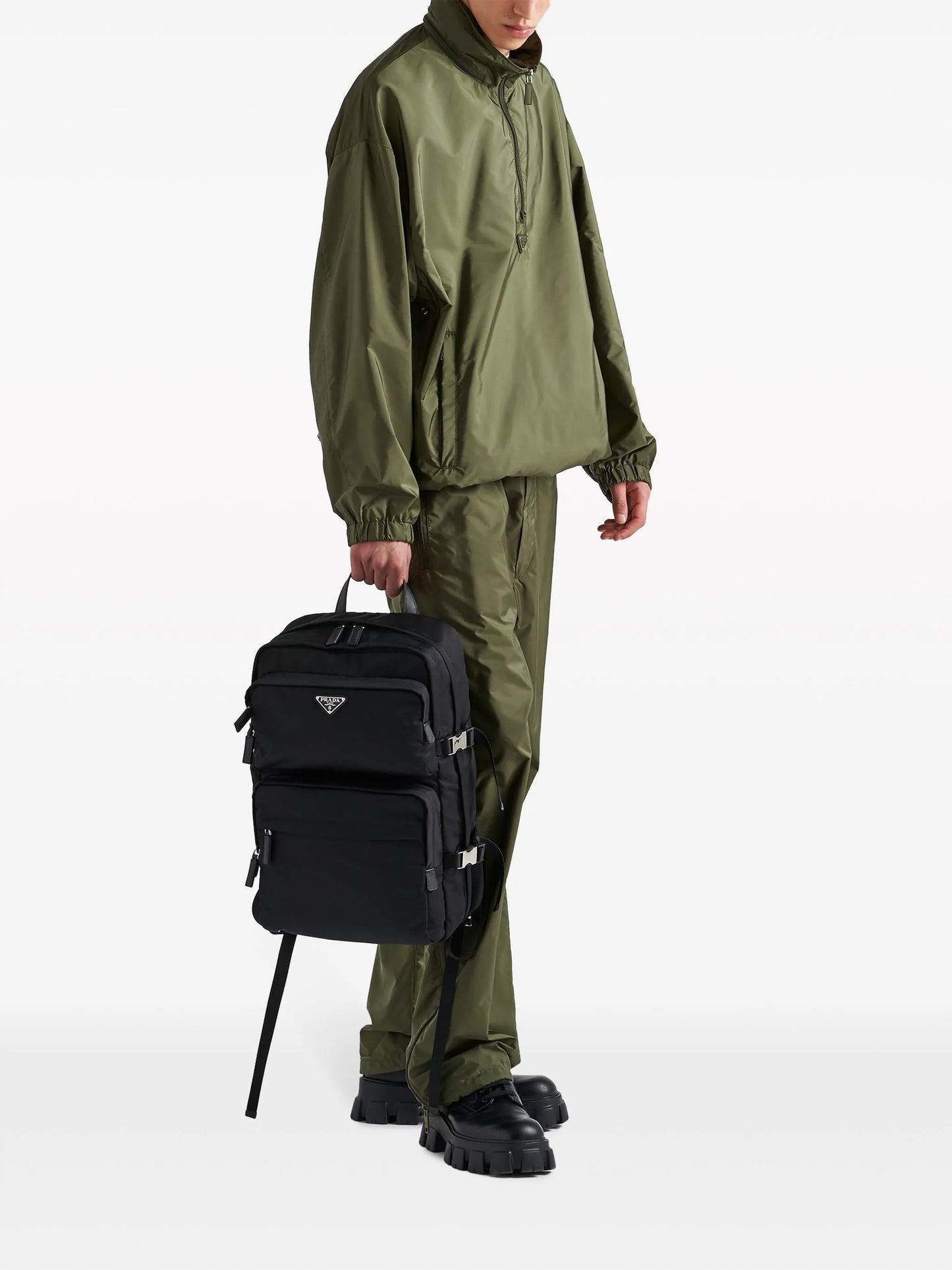 Re-Nylon and saffiano leather backpack