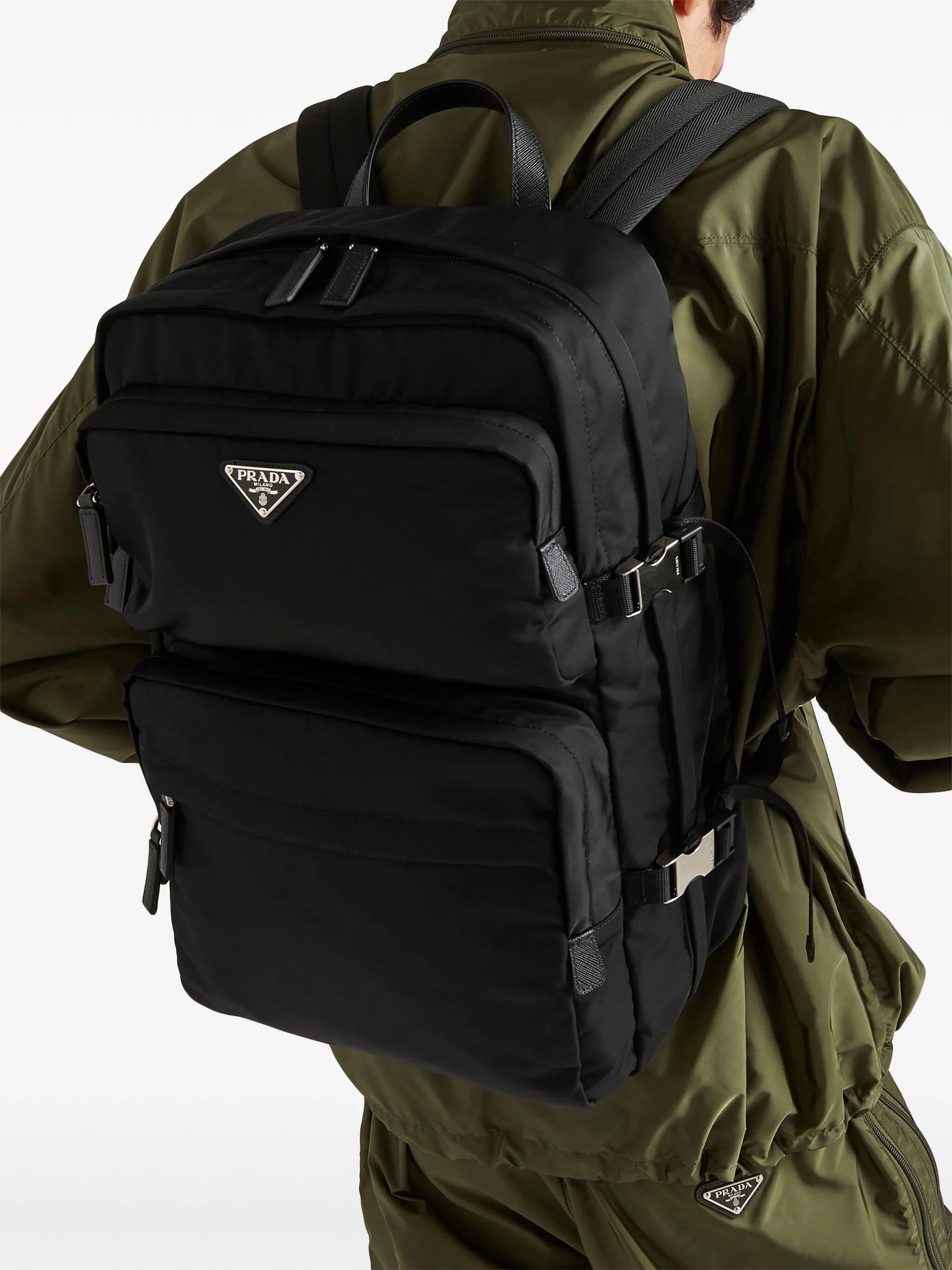 Re-Nylon and saffiano leather backpack
