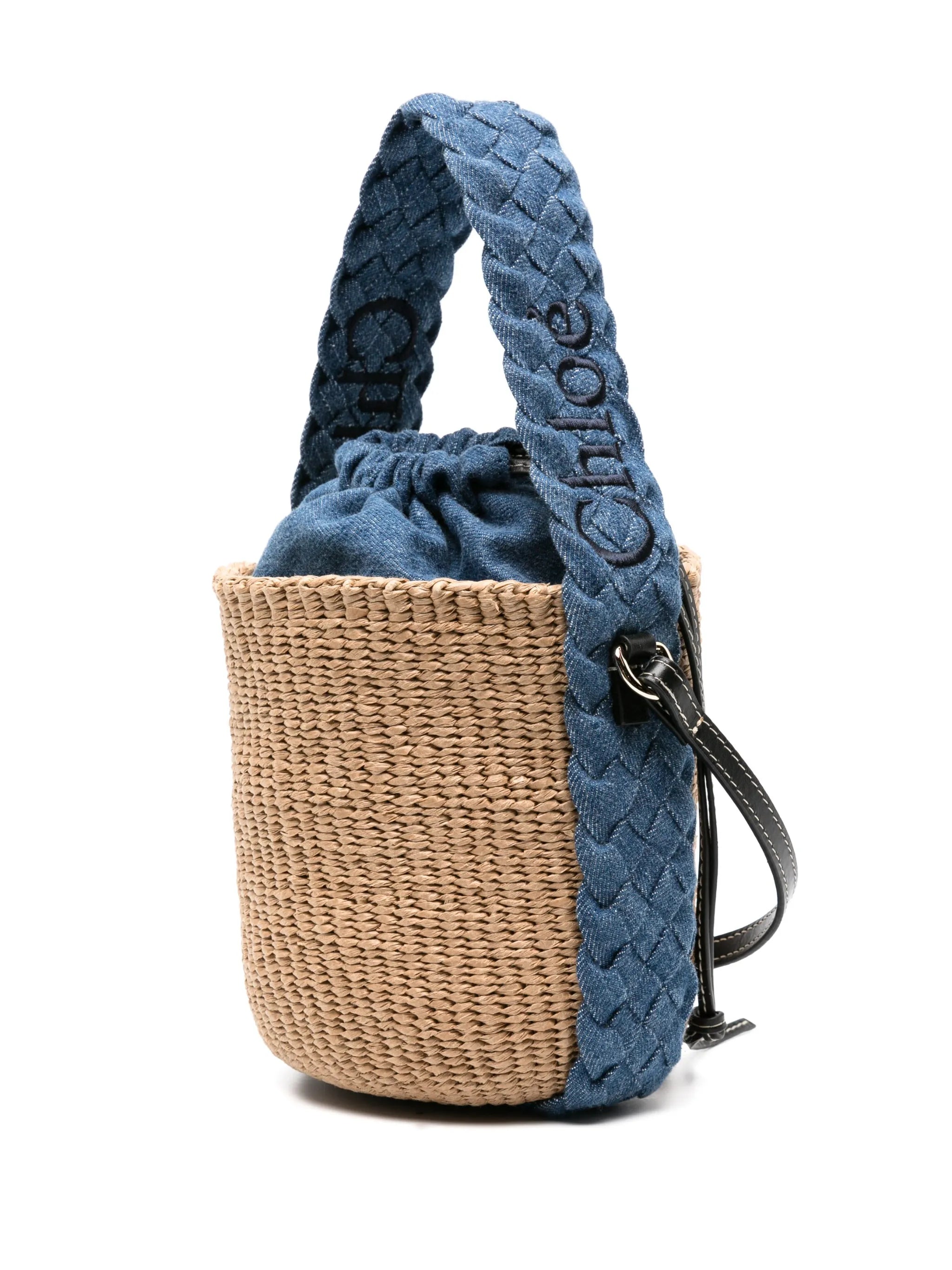 Woody raffia bucket bag