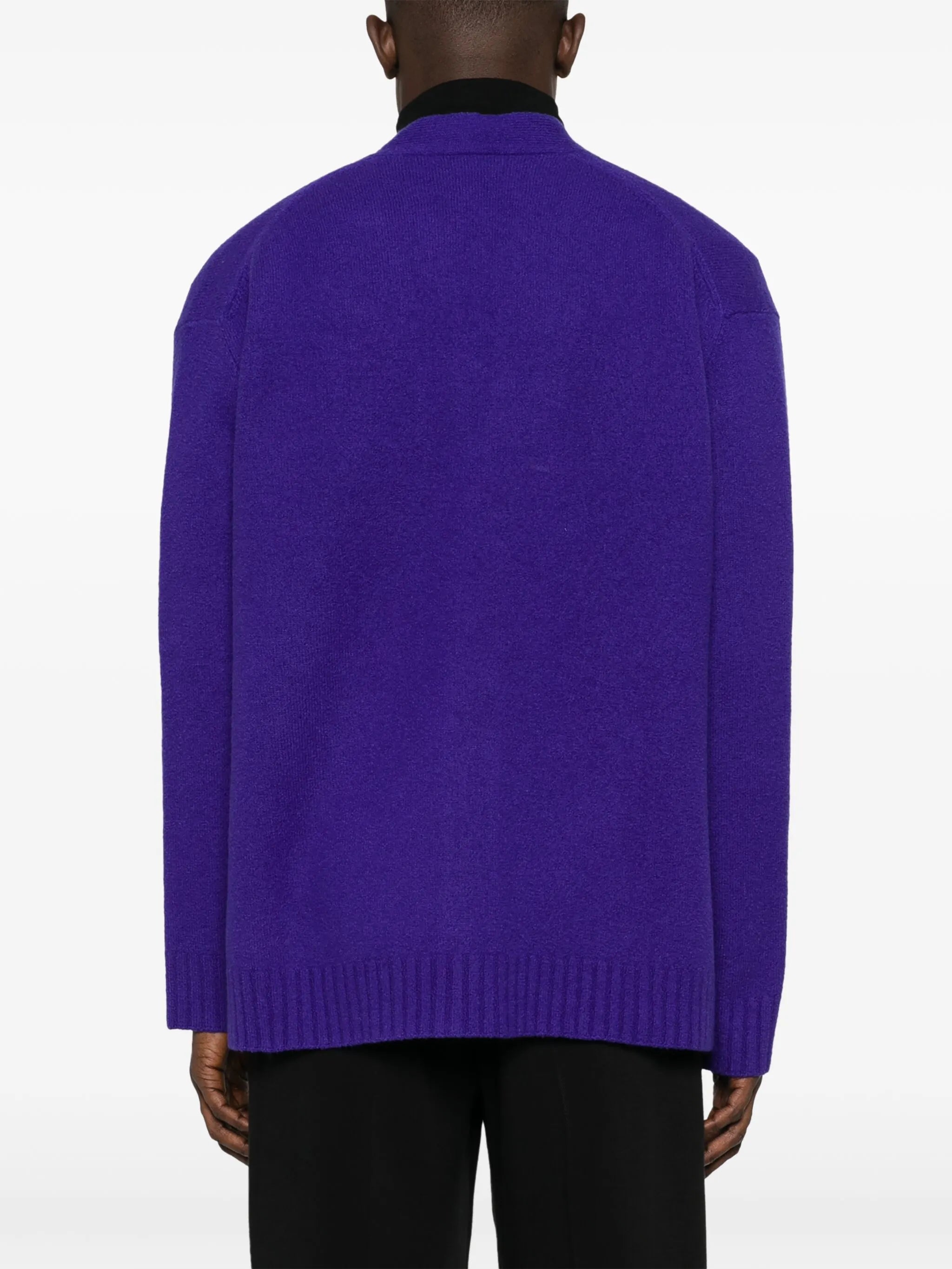V-neck brushed wool cardigan