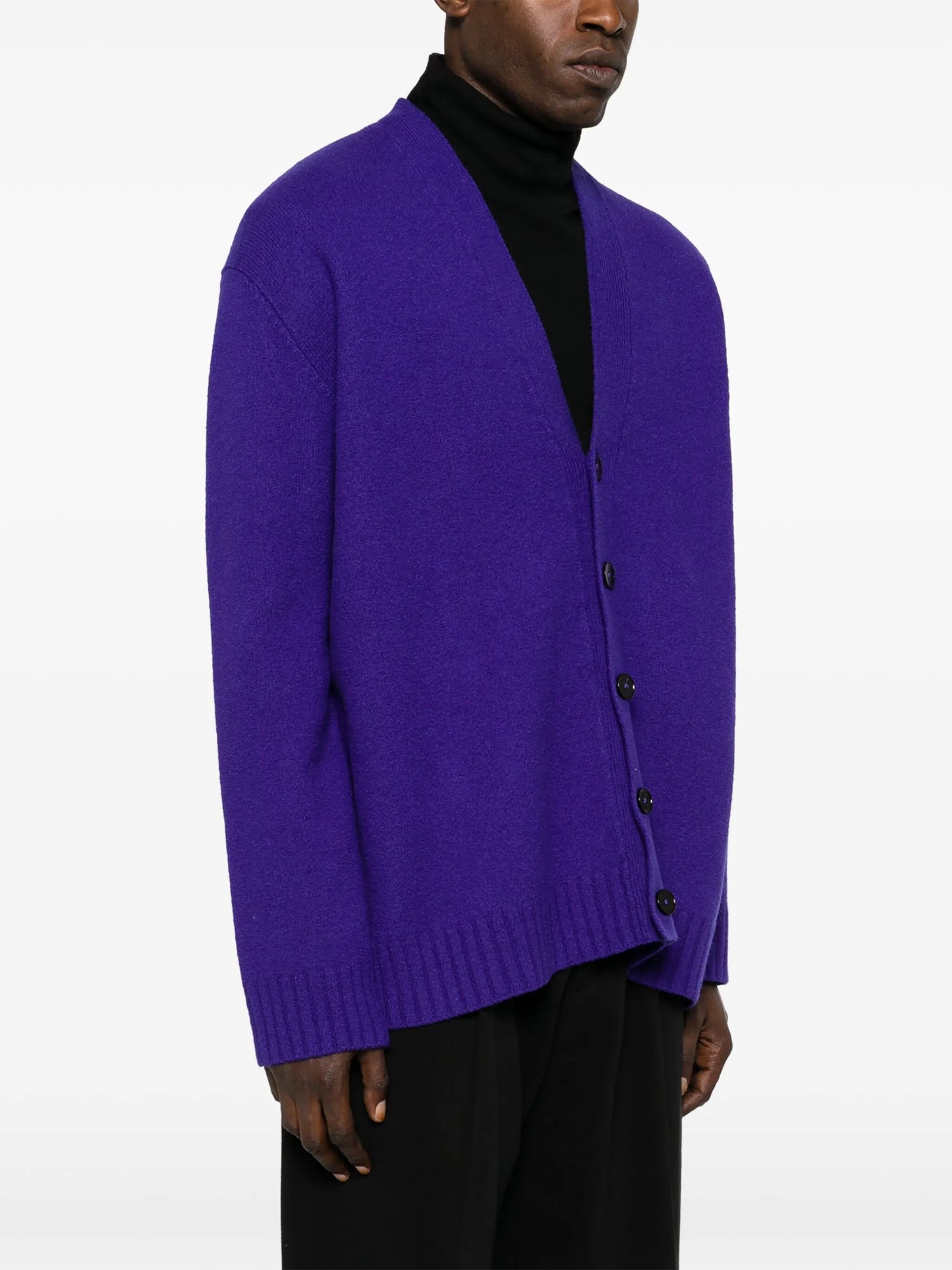 V-neck brushed wool cardigan