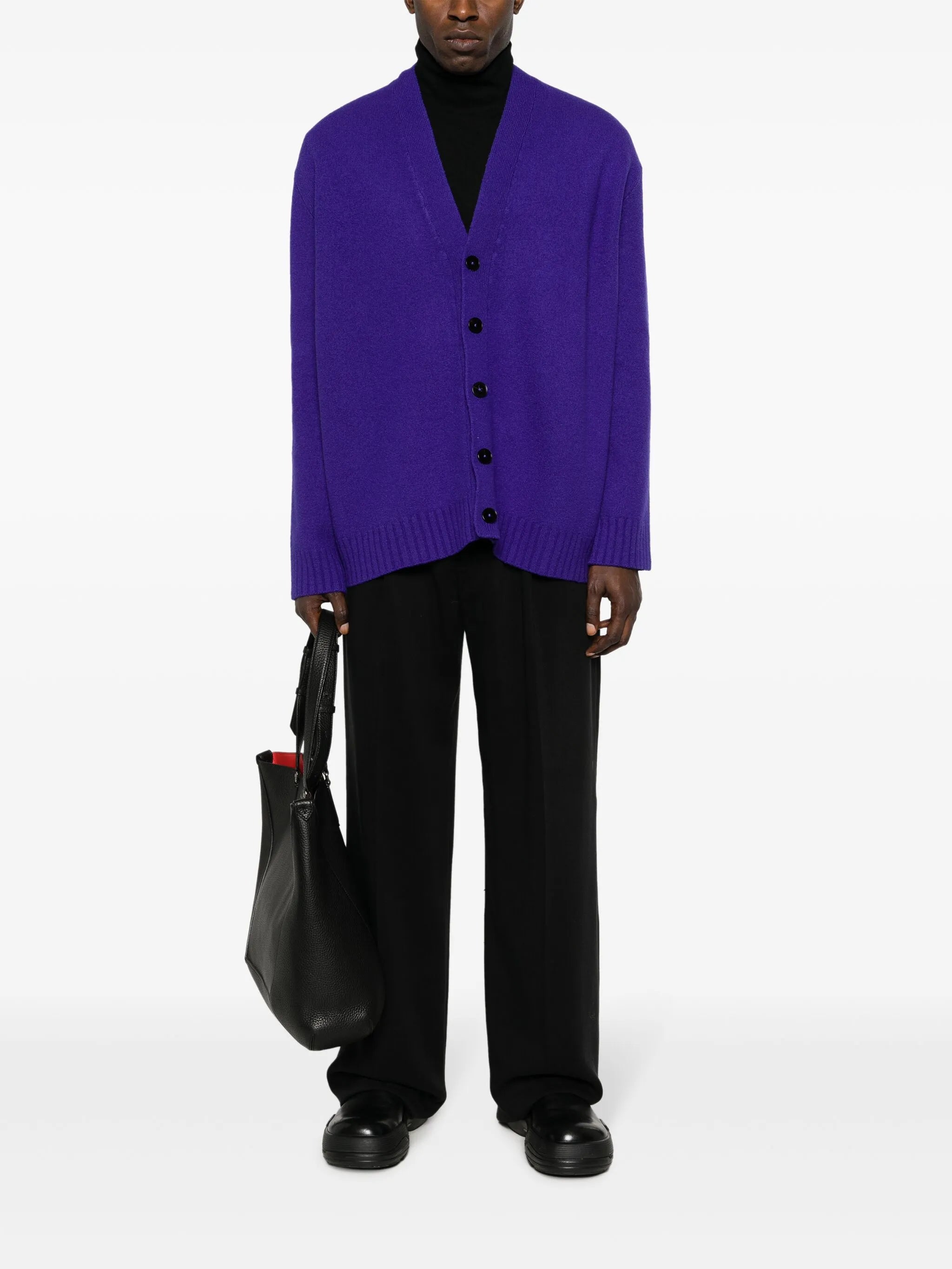 V-neck brushed wool cardigan