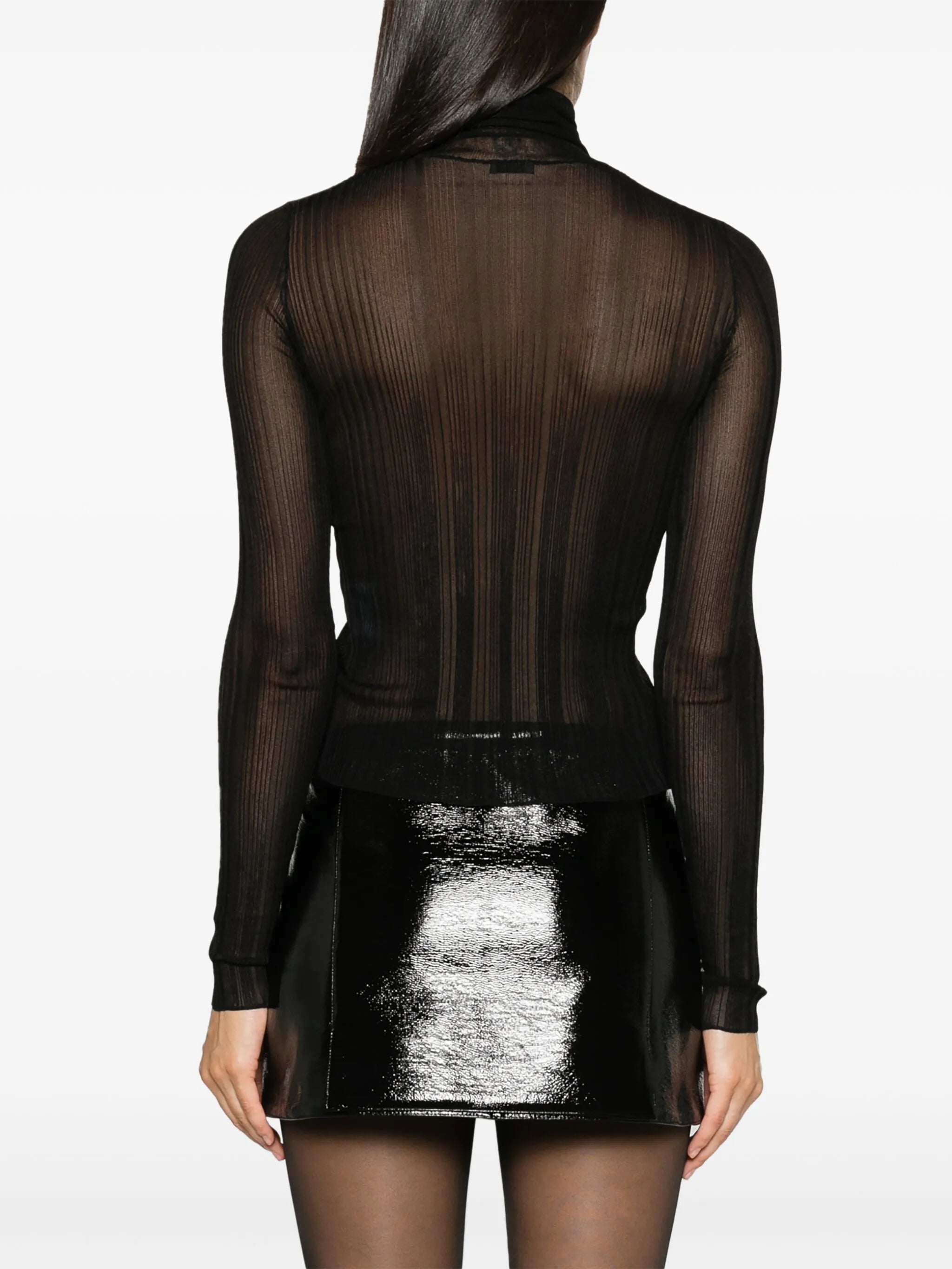 semi-sheer mock-neck top