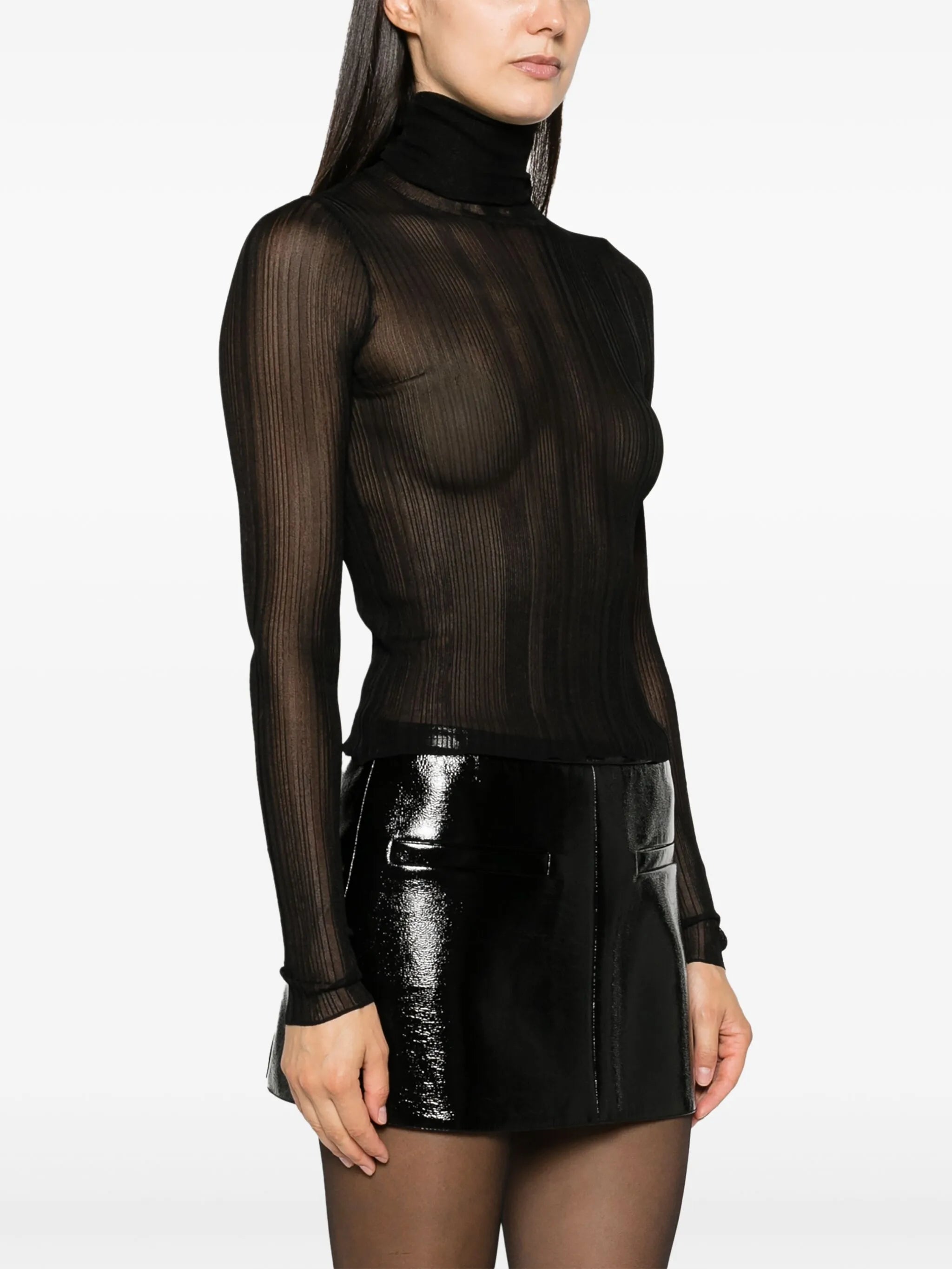 semi-sheer mock-neck top