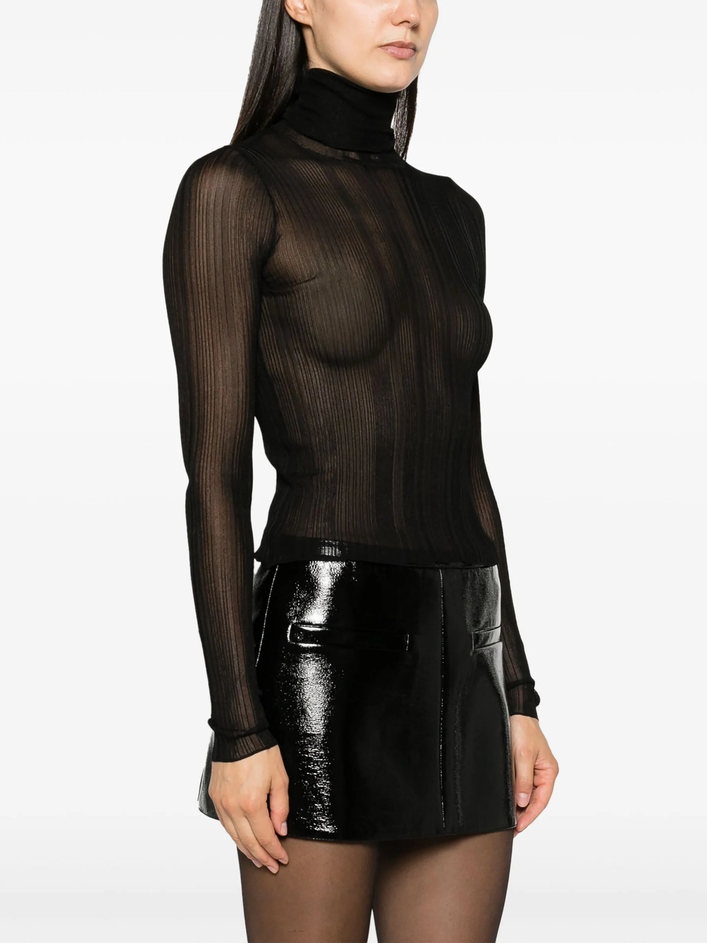 semi-sheer mock-neck top