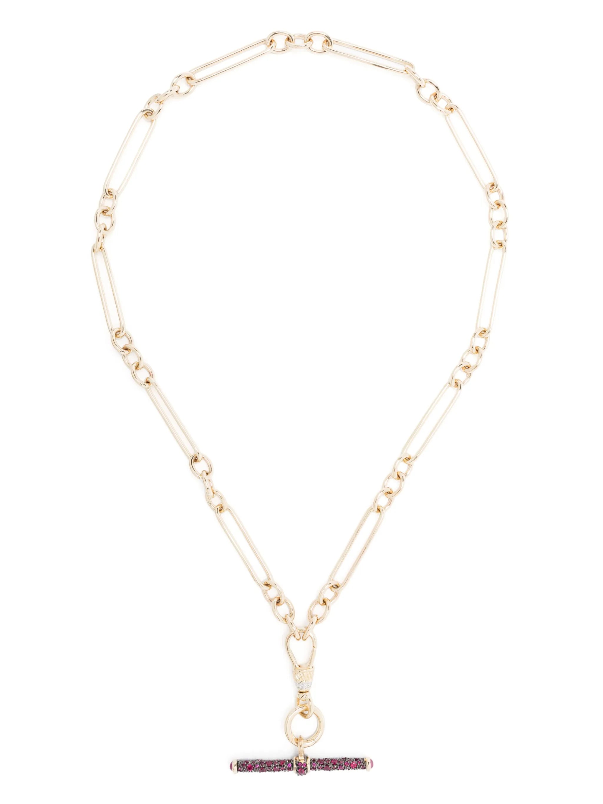 14kt yellow gold ruby T-bar necklace