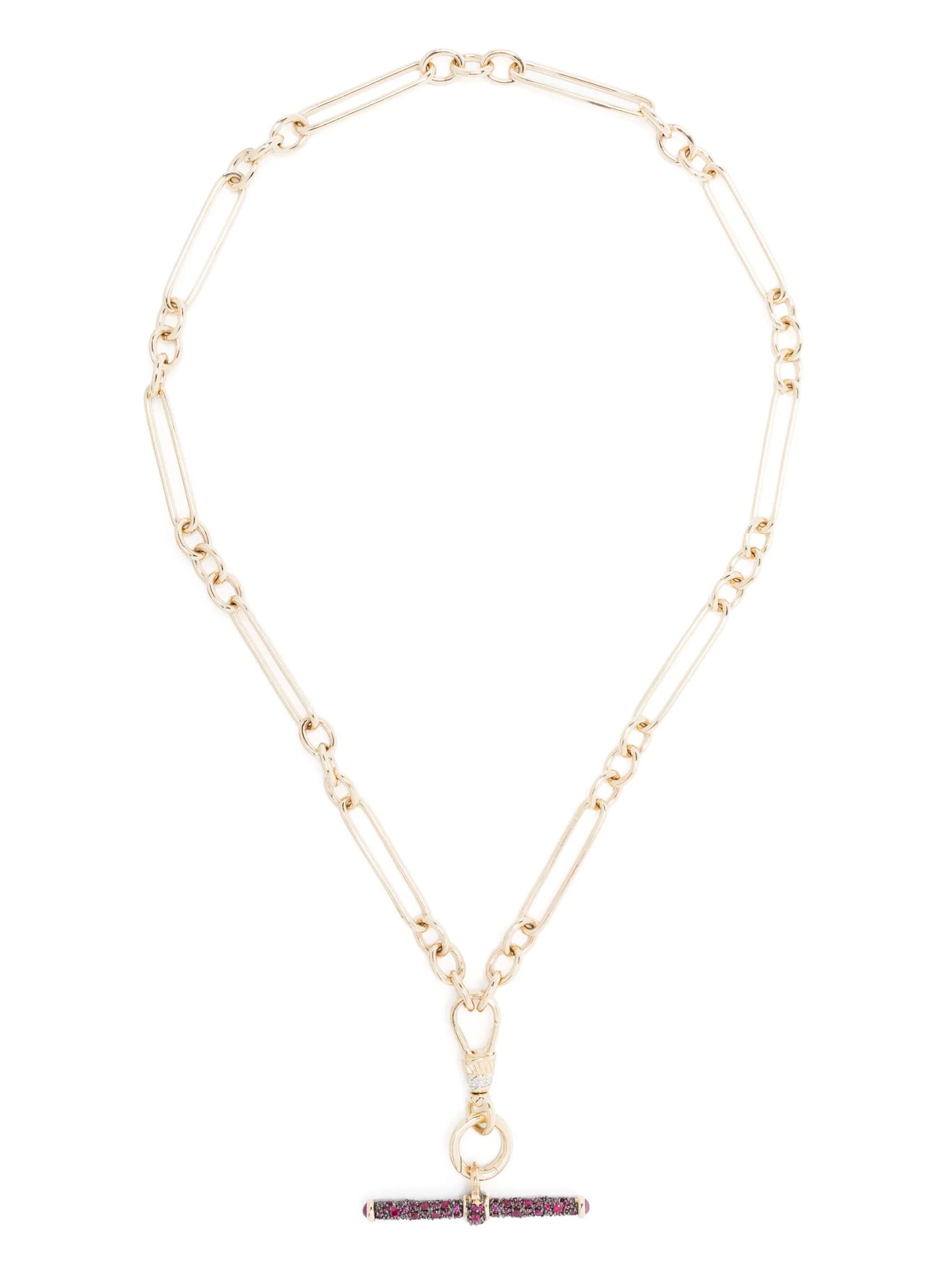 14kt yellow gold ruby T-bar necklace