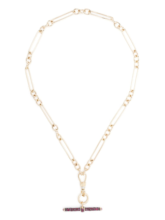 14kt yellow gold ruby T-bar necklace