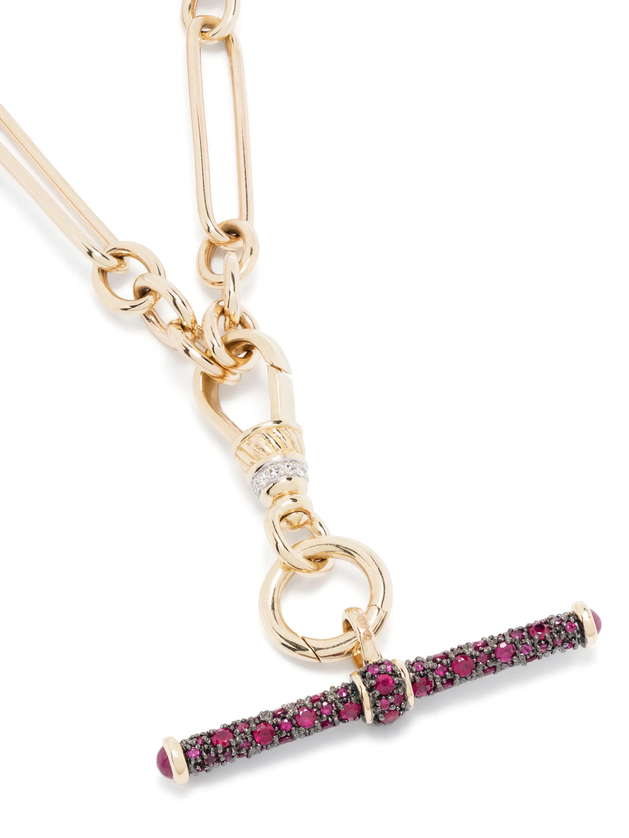 14kt yellow gold ruby T-bar necklace