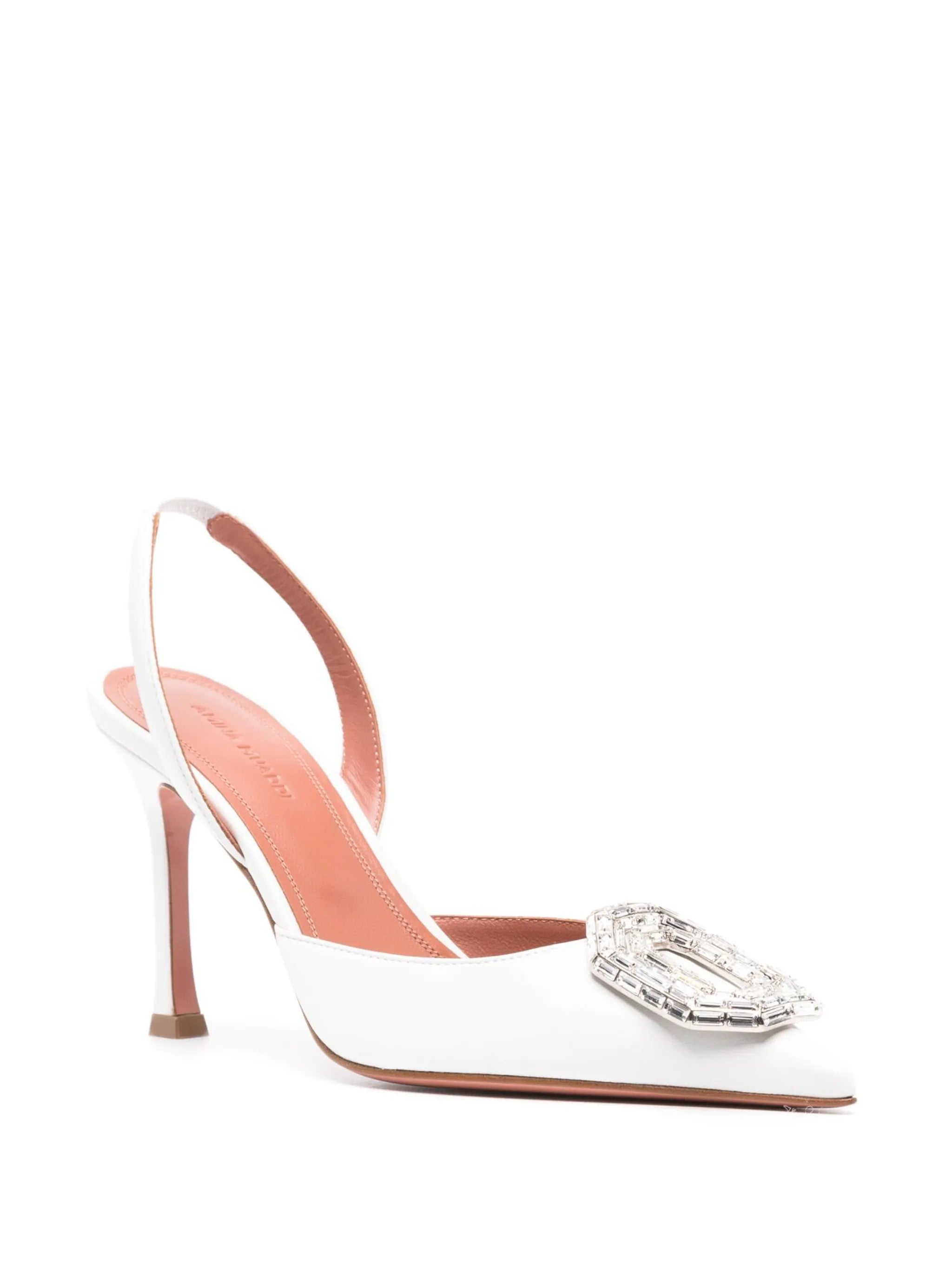 95mm Camelia crystal-buckle pumps