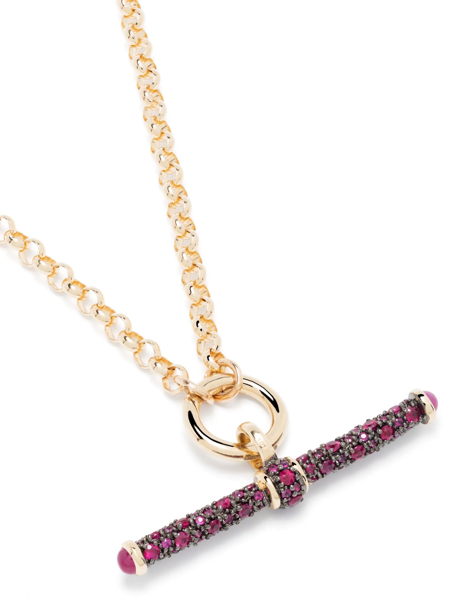 14kt yellow gold ruby T-bar necklace