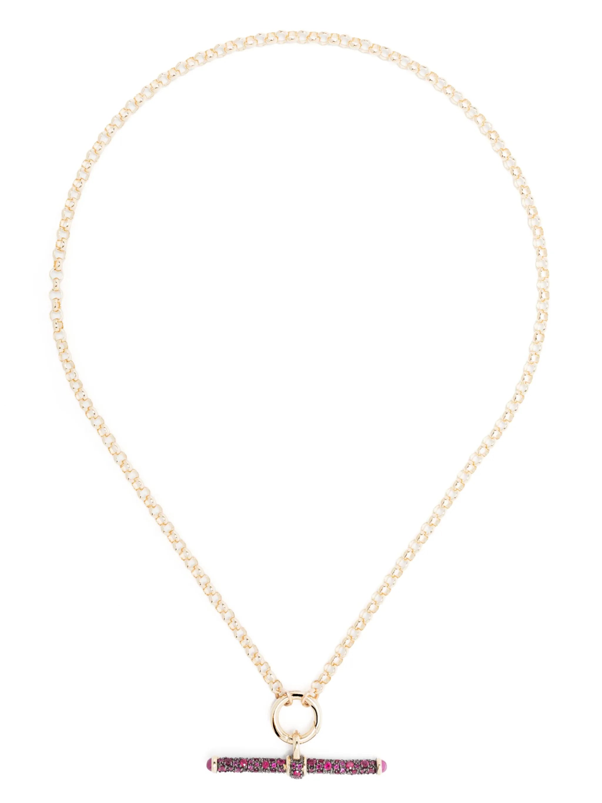 14kt yellow gold ruby T-bar necklace
