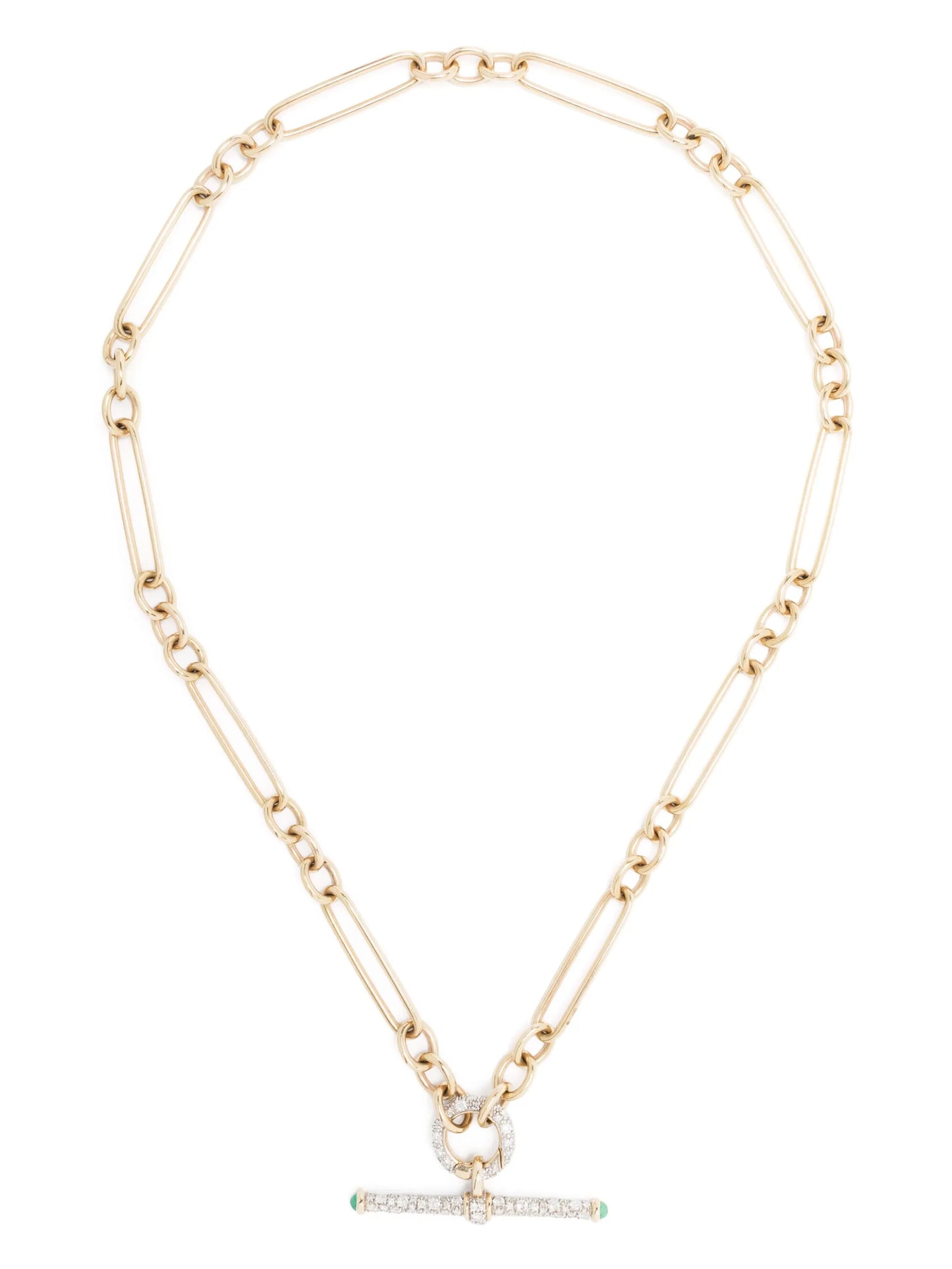 14kt yellow gold diamond and emerald T-bar necklace
