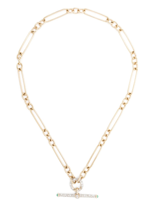 14kt yellow gold diamond and emerald T-bar necklace