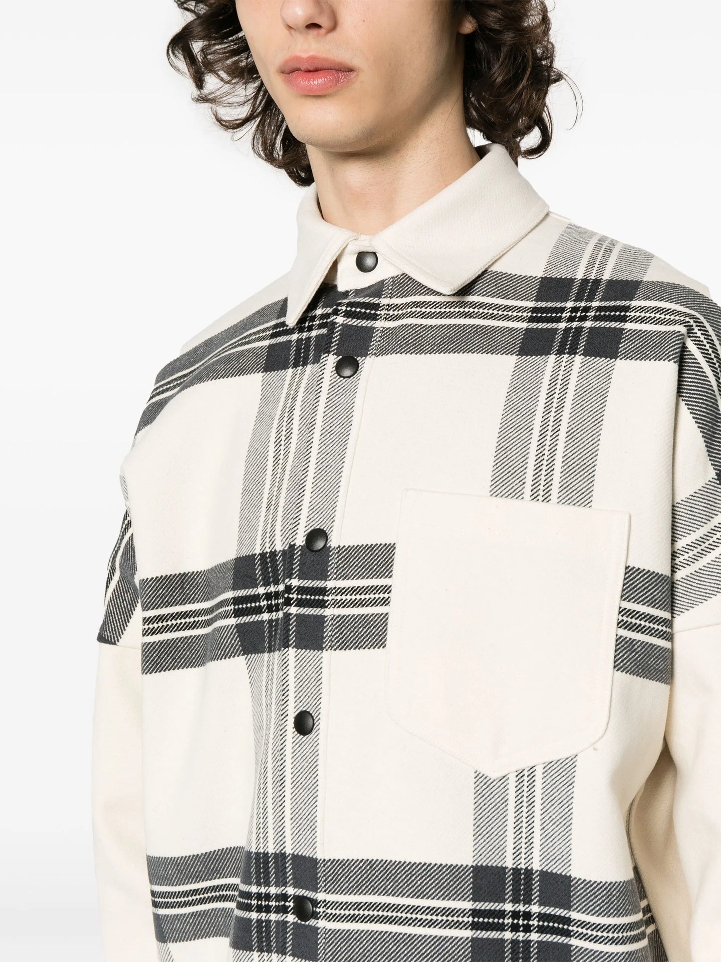logo-print checked overshirt