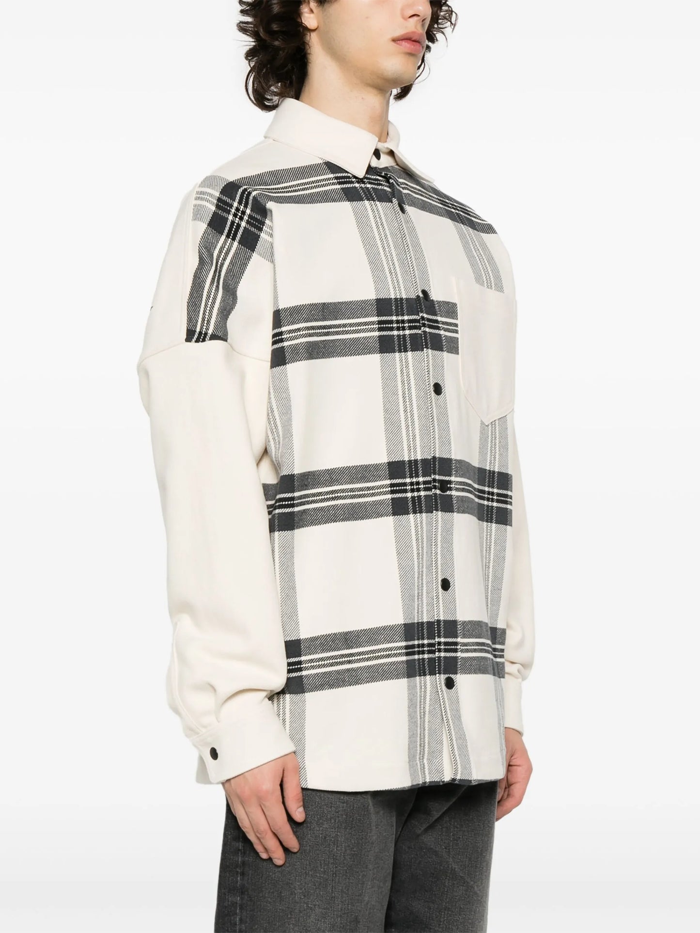 logo-print checked overshirt