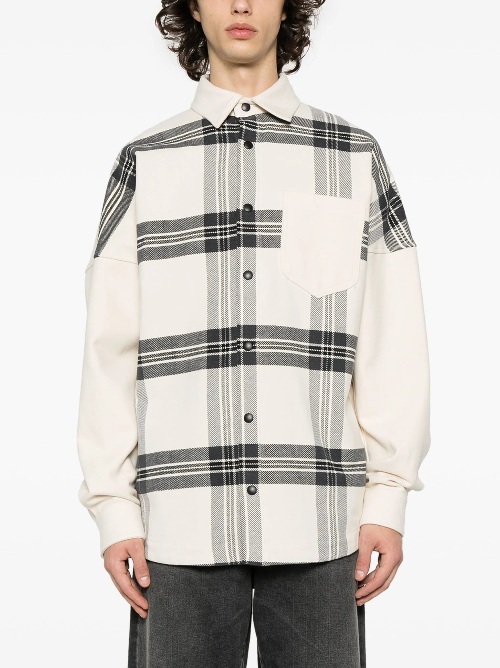 logo-print checked overshirt