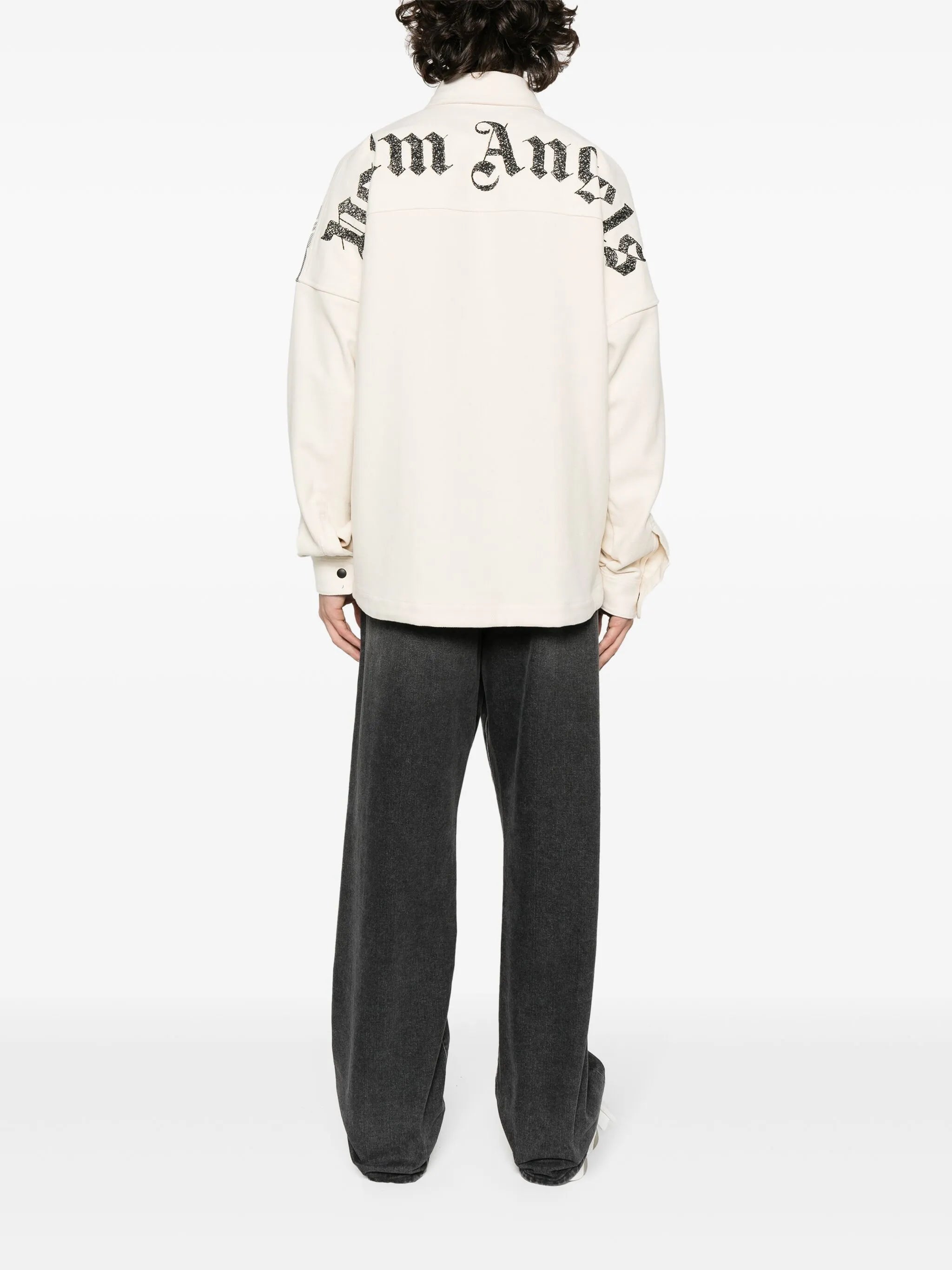 logo-print checked overshirt