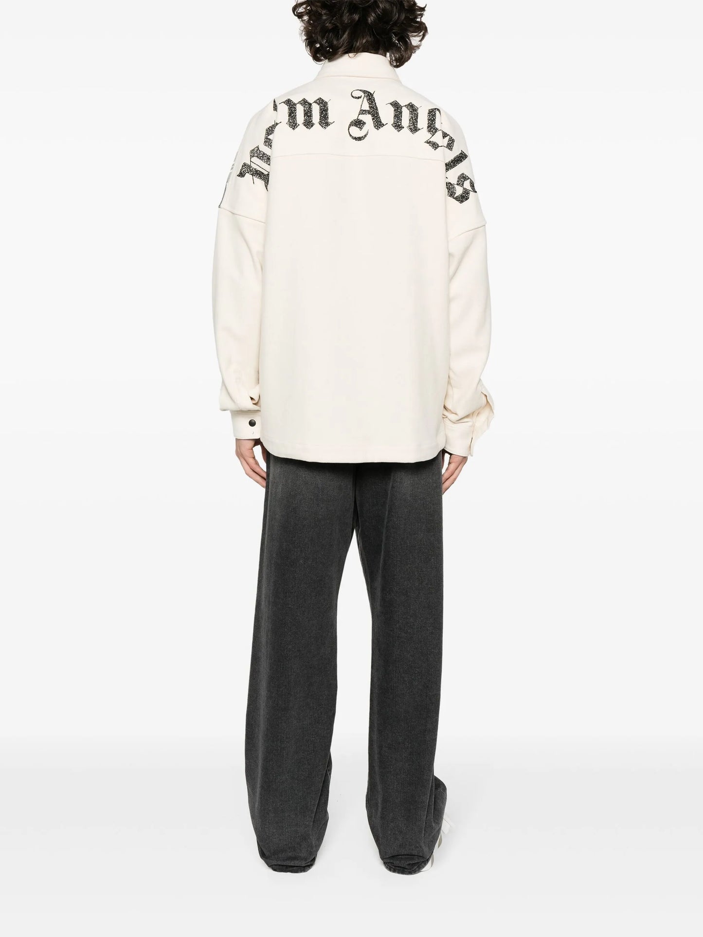logo-print checked overshirt