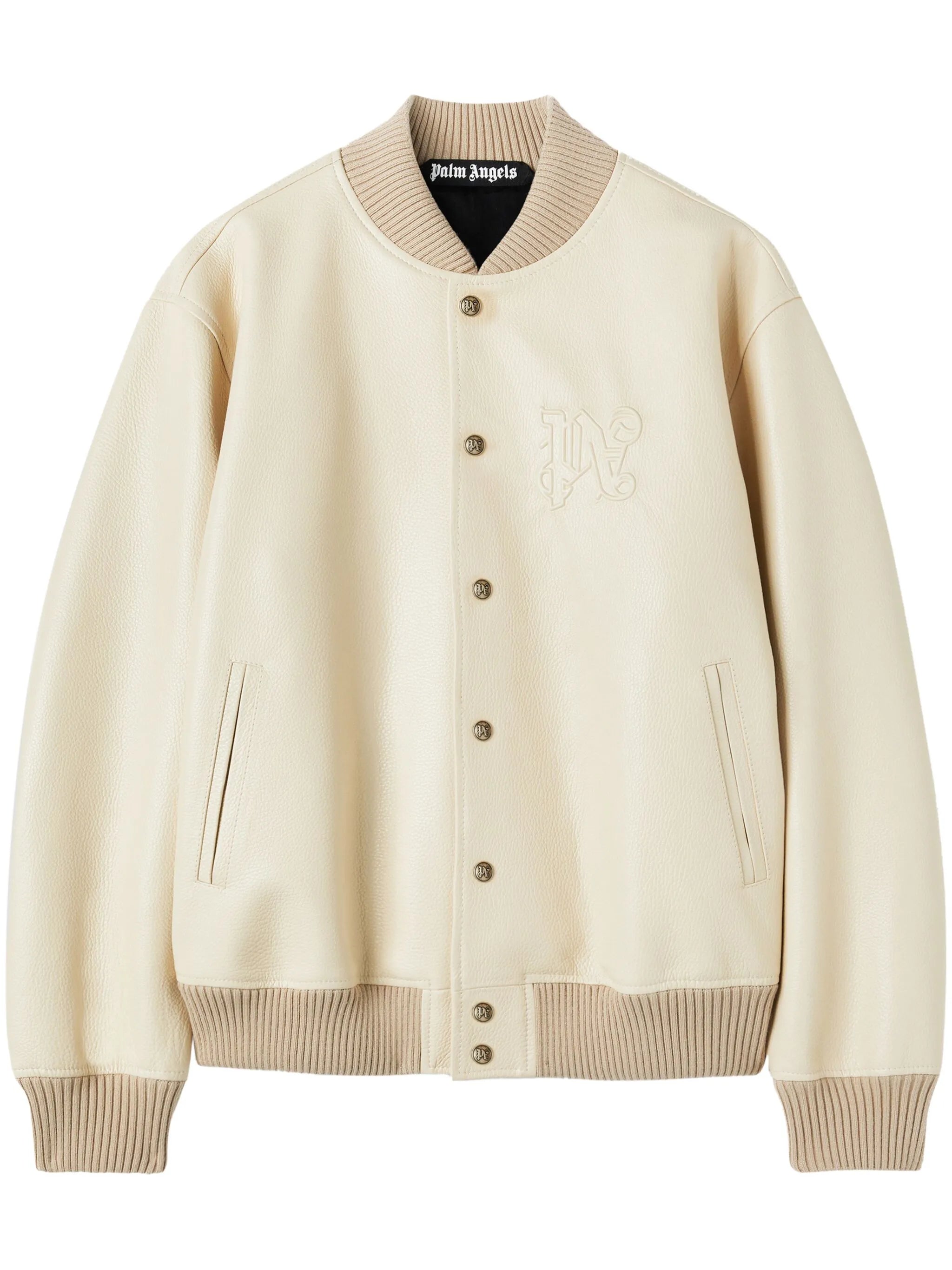 monogram-embossed leather bomber jacket