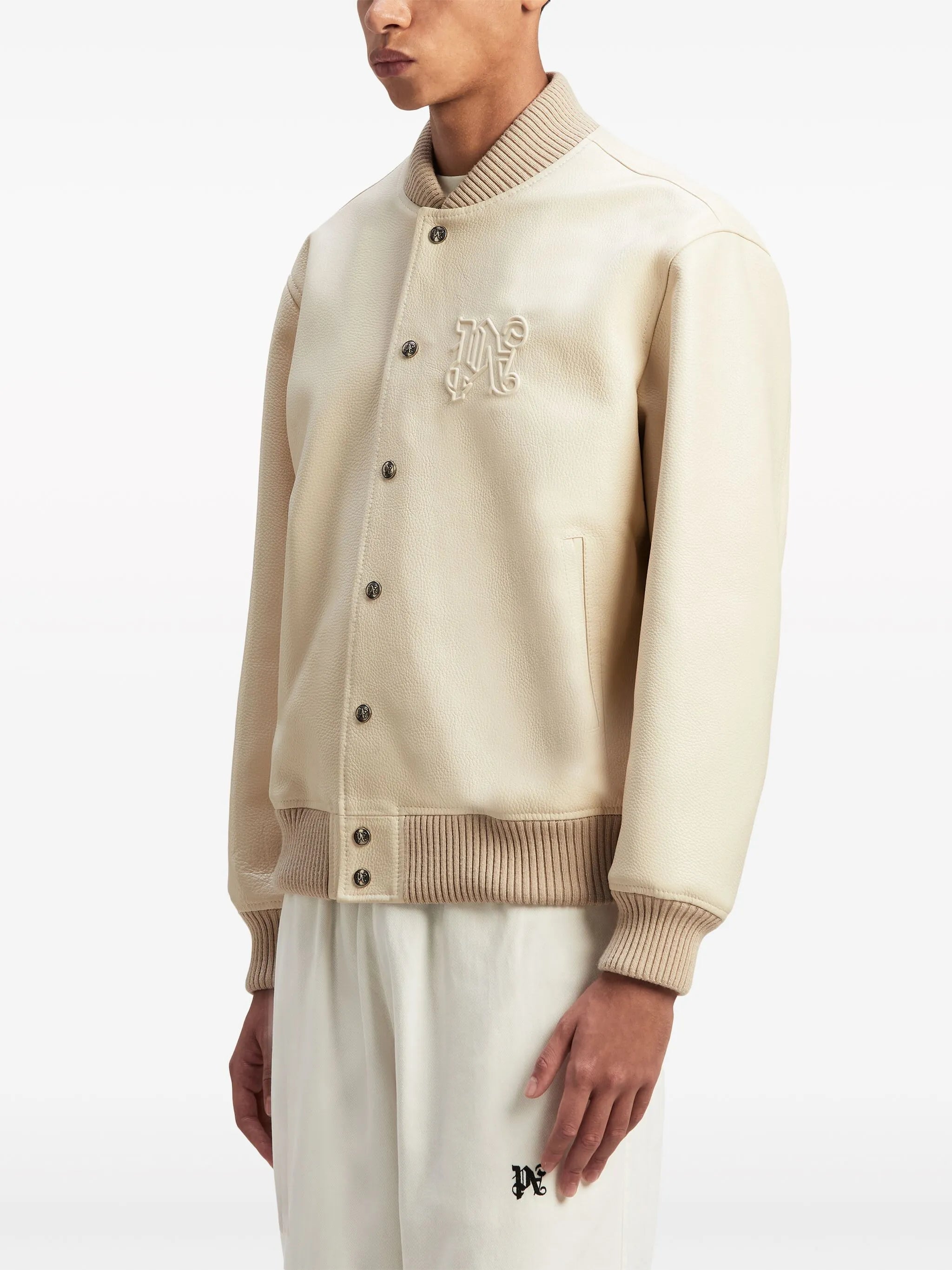 monogram-embossed leather bomber jacket