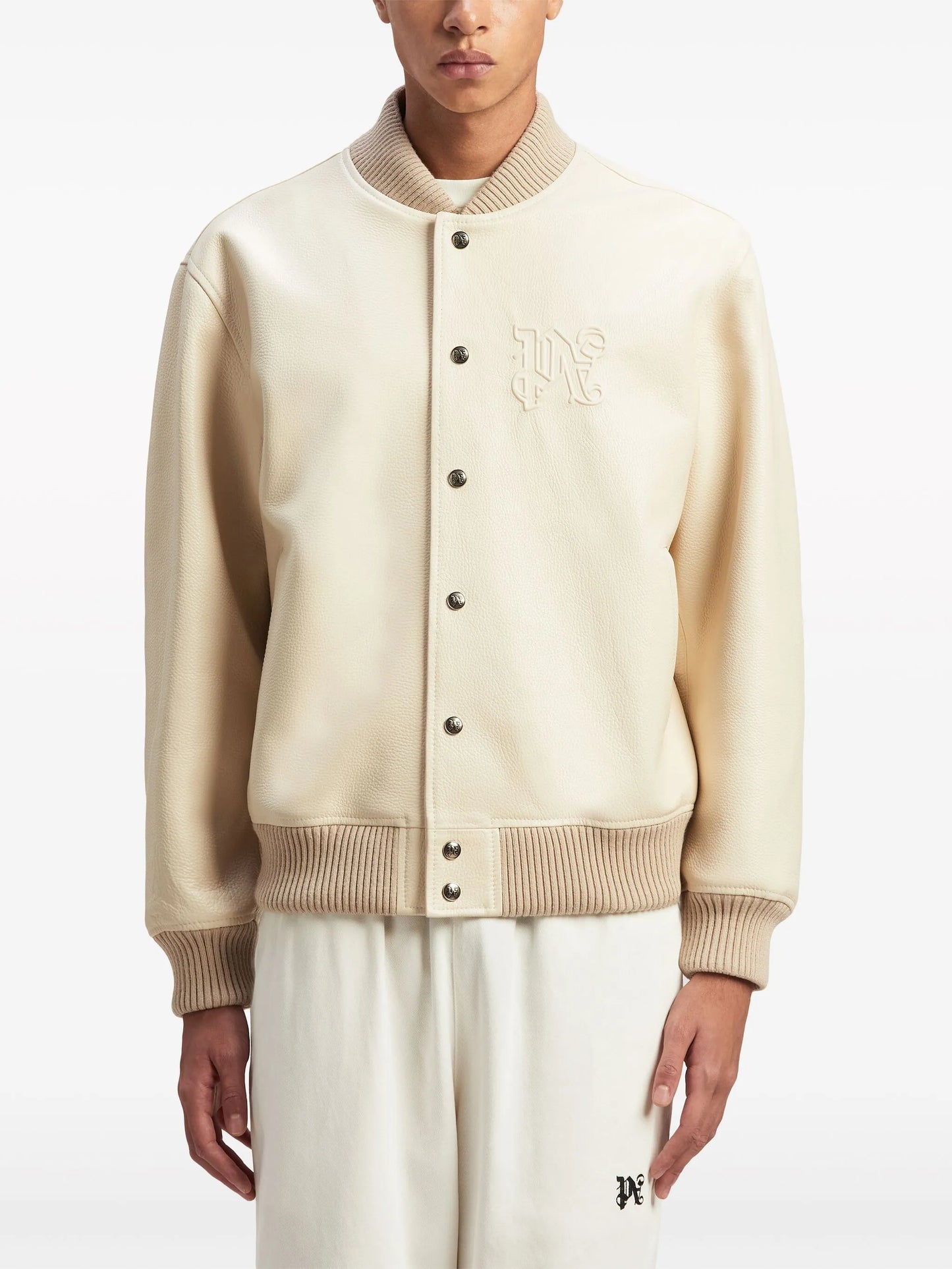 monogram-embossed leather bomber jacket
