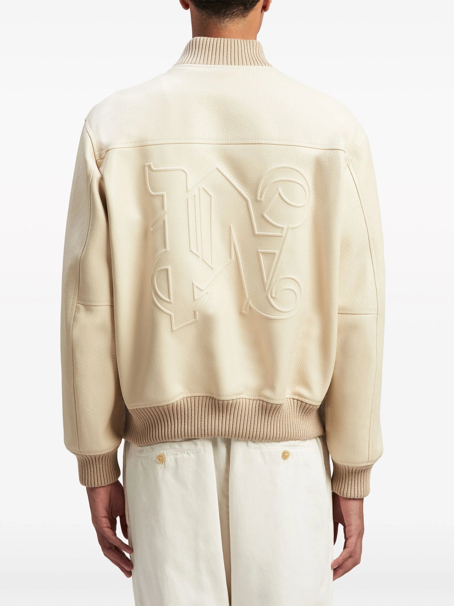 monogram-embossed leather bomber jacket