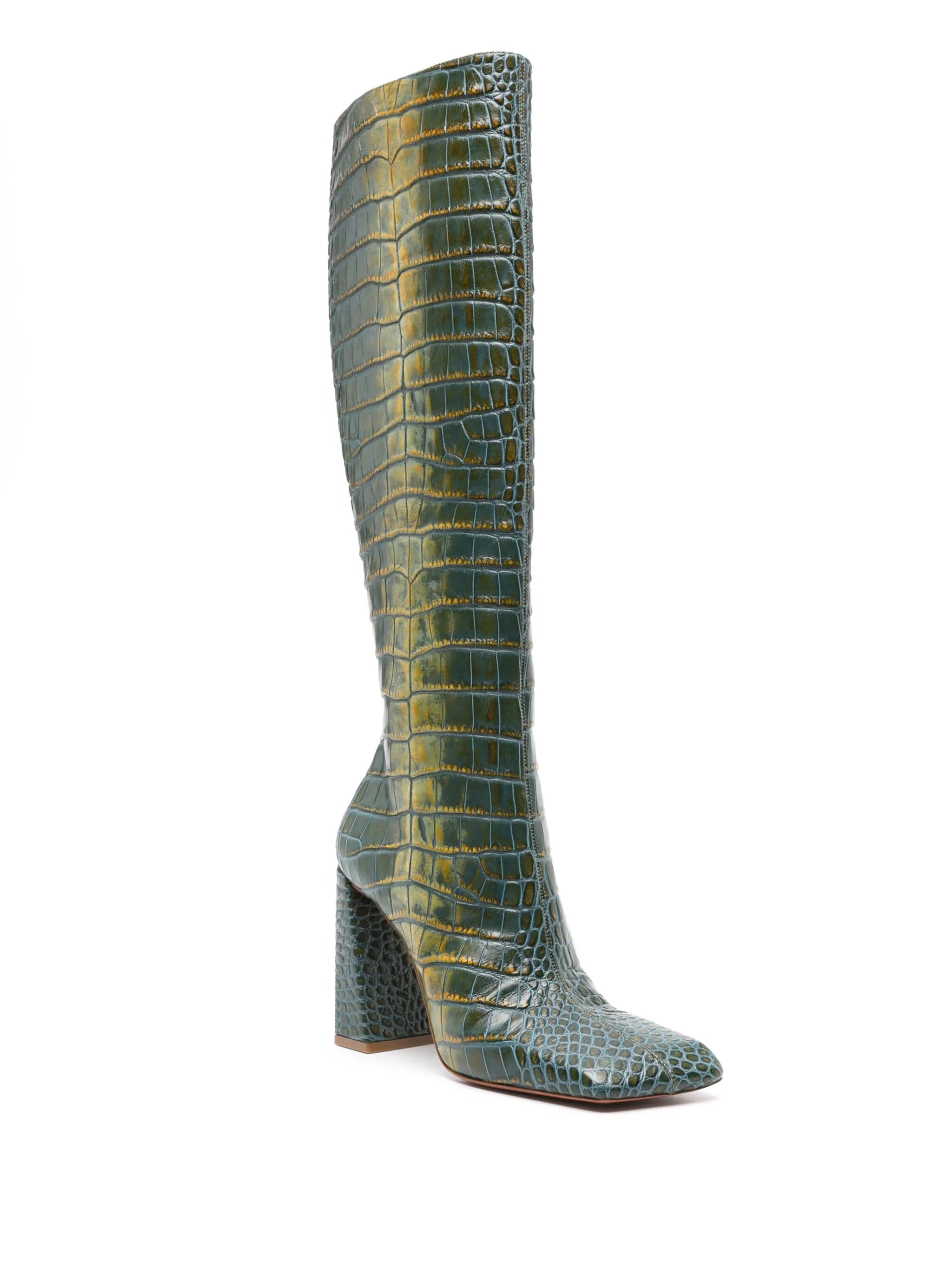 Marine 95mm crocodile-effect knee-high boots