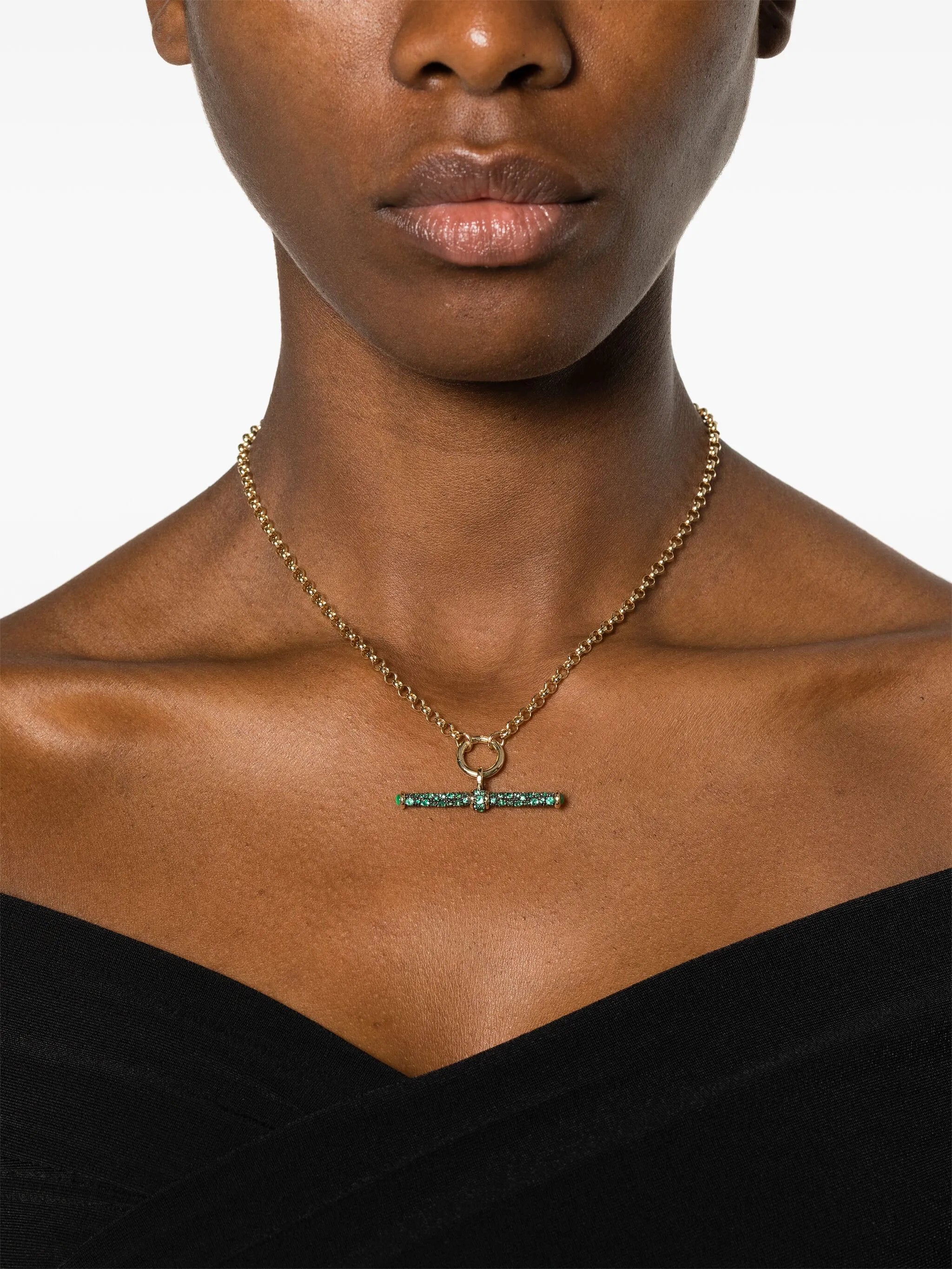 14kt yellow gold emerald T-bar necklace