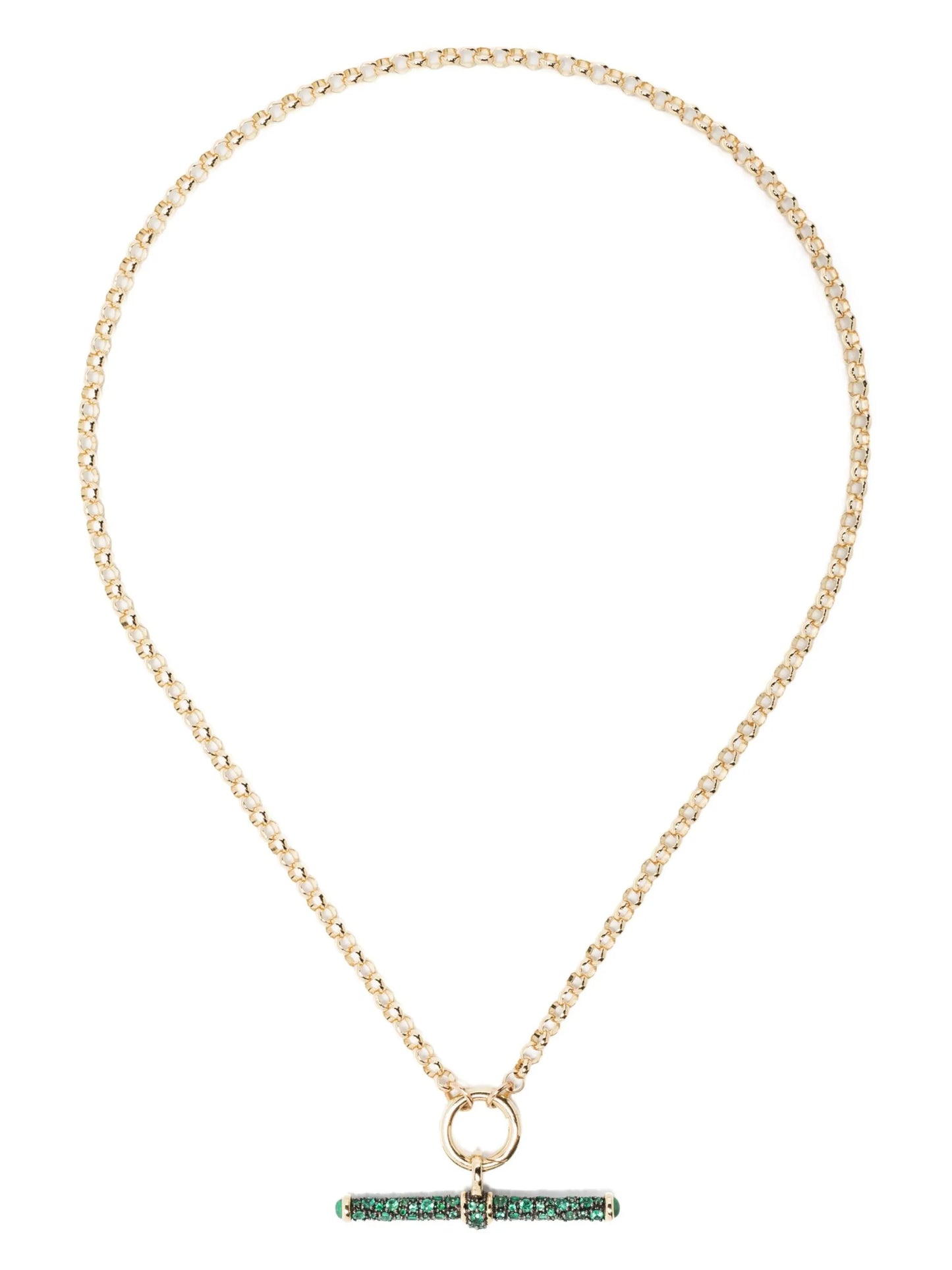 14kt yellow gold emerald T-bar necklace