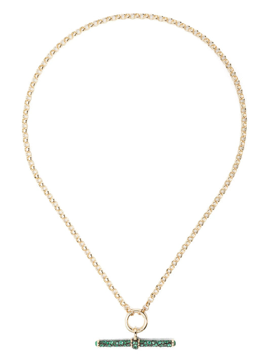 14kt yellow gold emerald T-bar necklace
