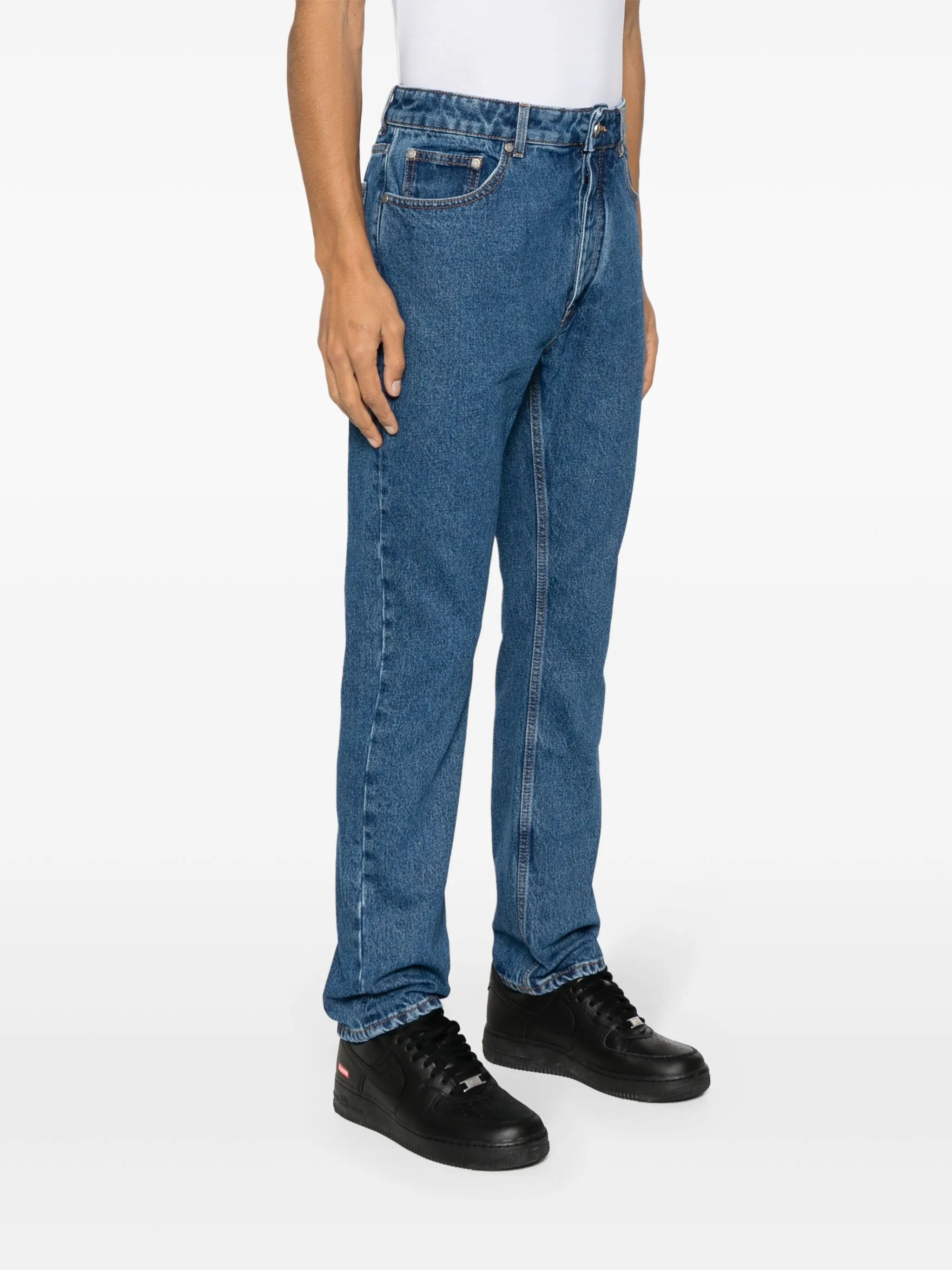 monogram-embroidered straight-leg jeans