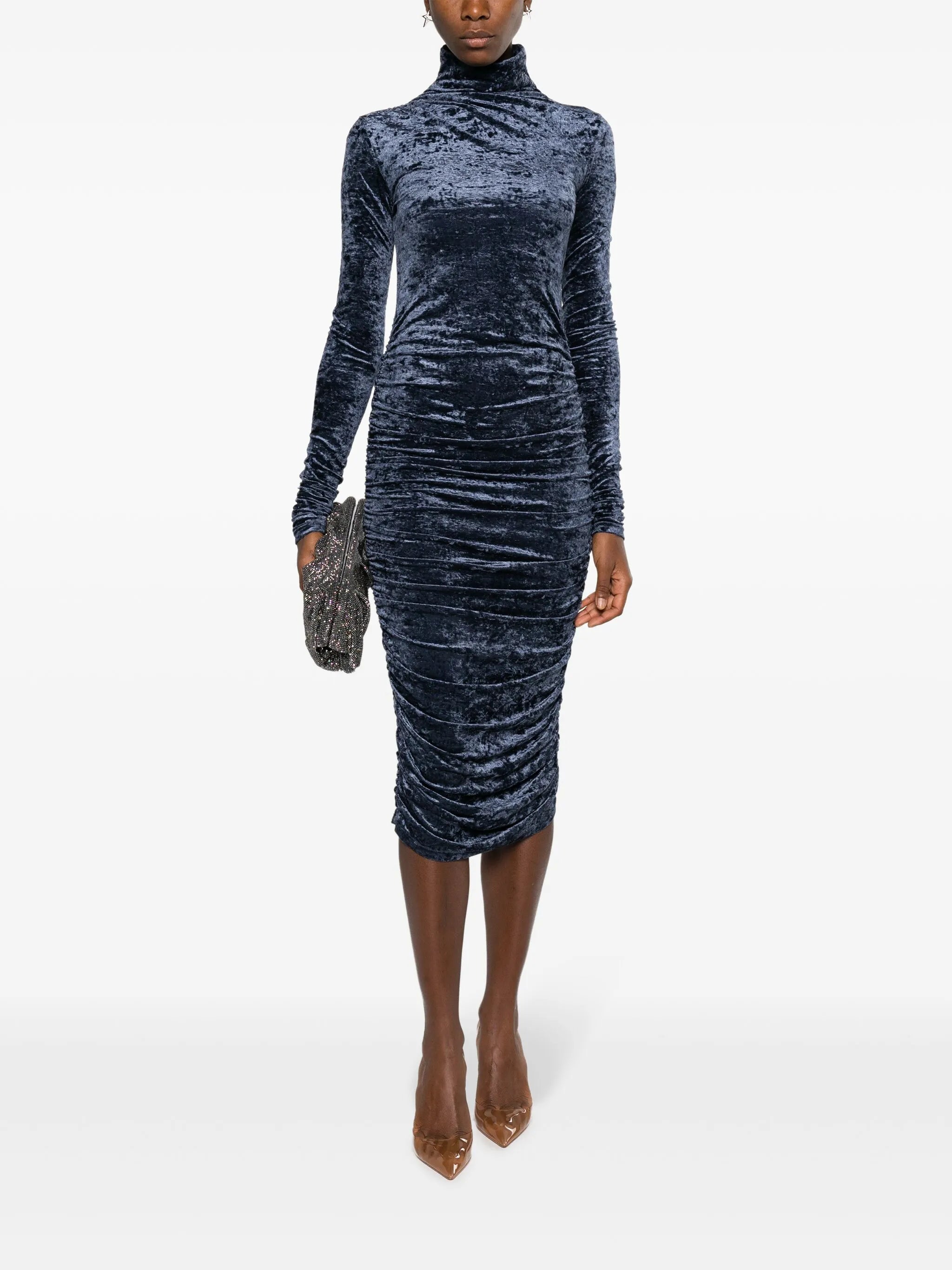 velvet-effect draped dress