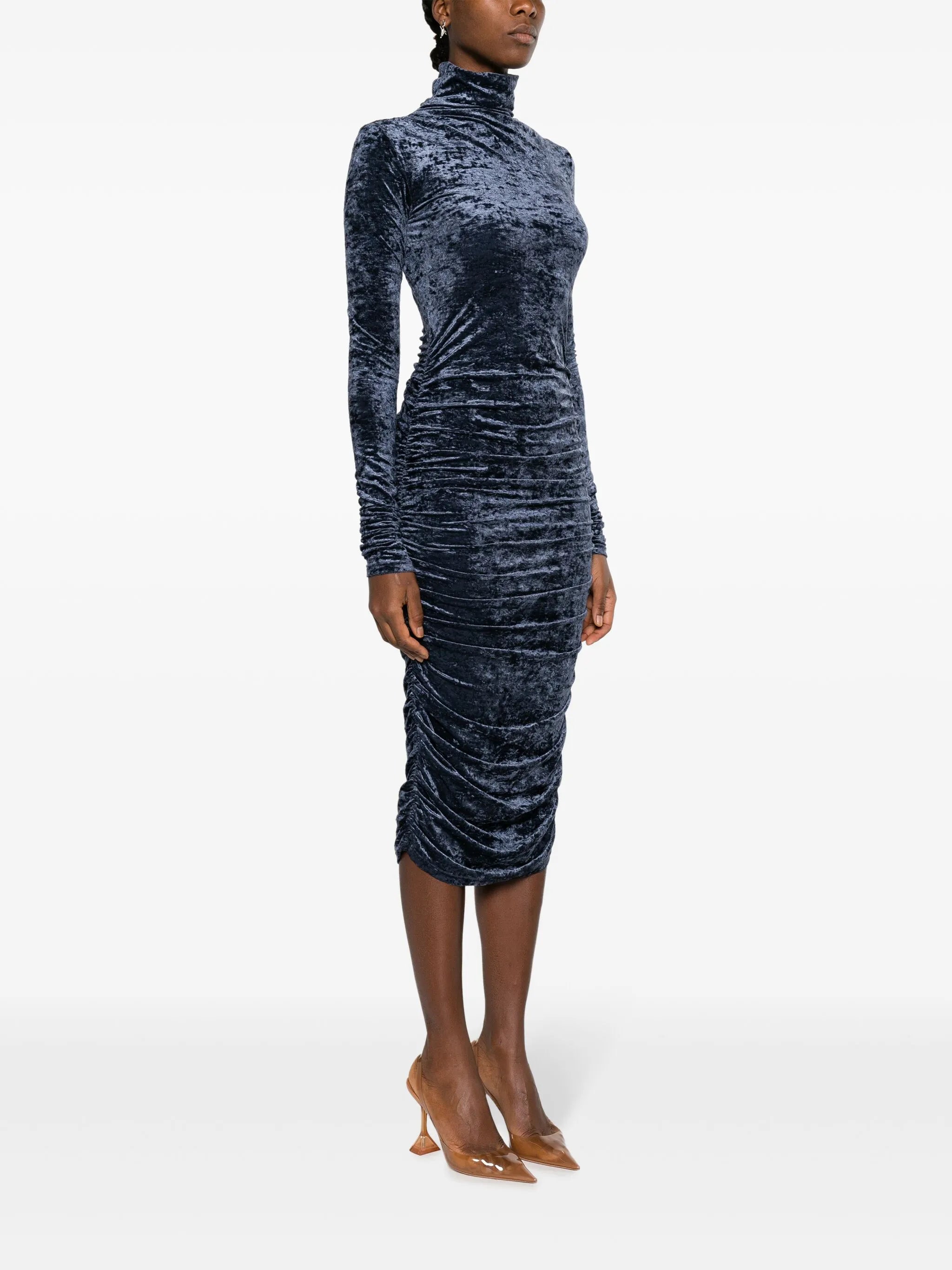 velvet-effect draped dress