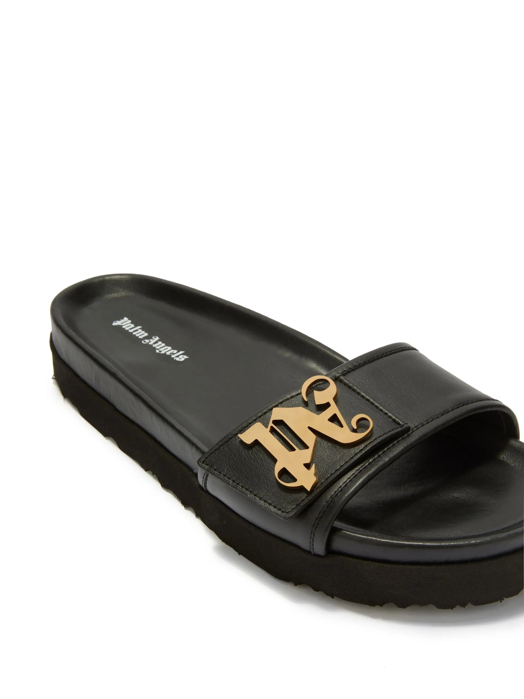 logo-plaque leather slides