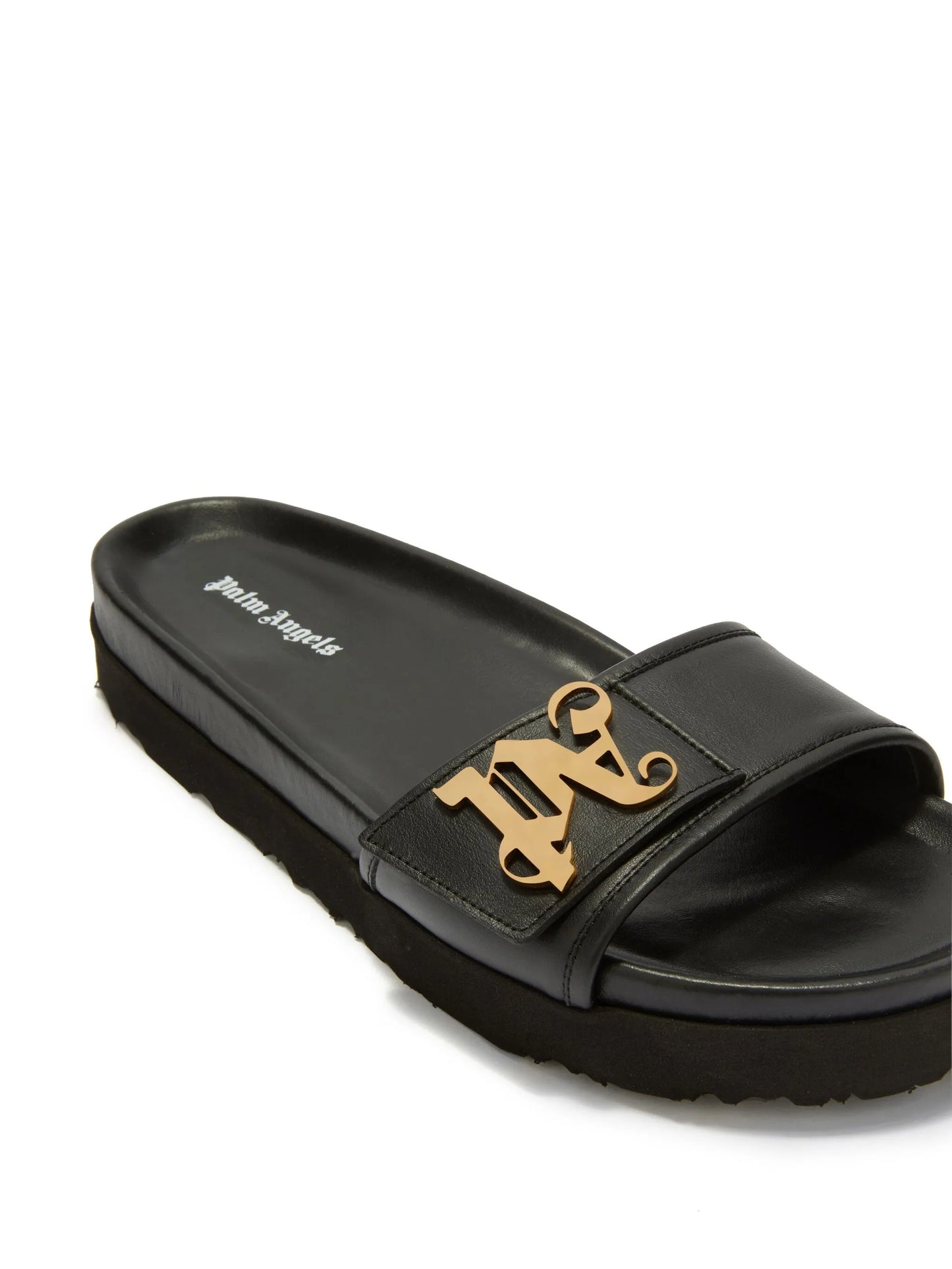 logo-plaque leather slides